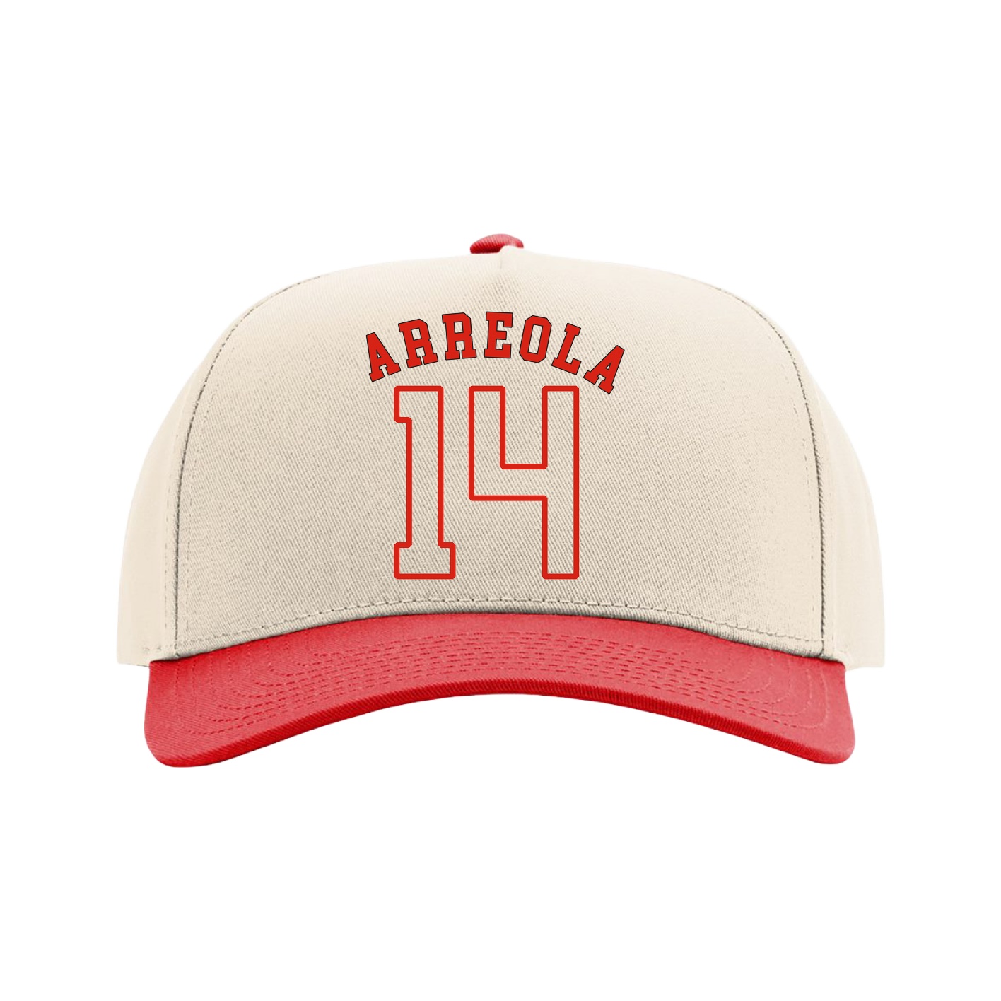 Full Fabric Five-Panel Champ Cap — Shirsey Arch in Cream/Red