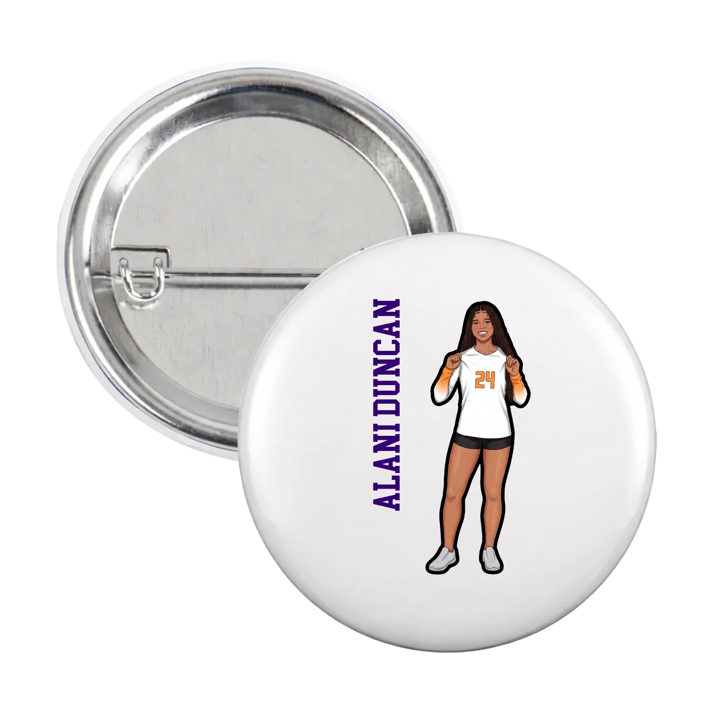 Game Day Button — Name Vertical in White