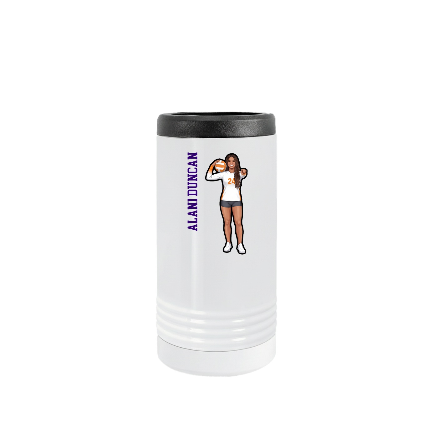 Slim Beverage Holder — Name Vertical in White
