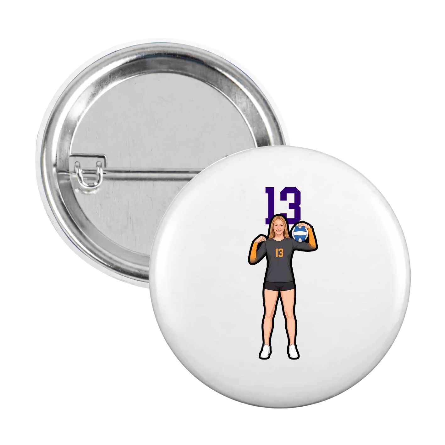 Game Day Button — Number Top in White