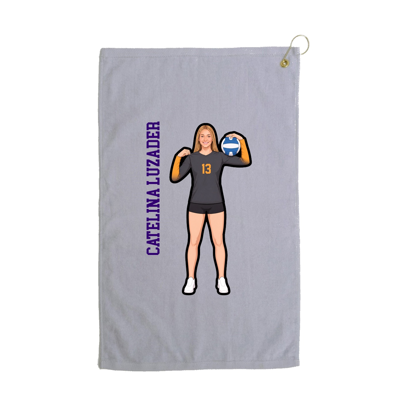 Golf Towel — Name Vertical in Grey