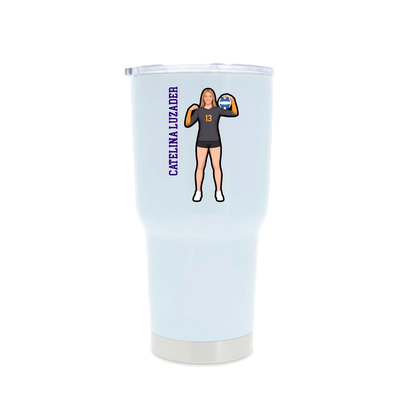 30oz Stainless Steel Tumbler — Name Vertical in White