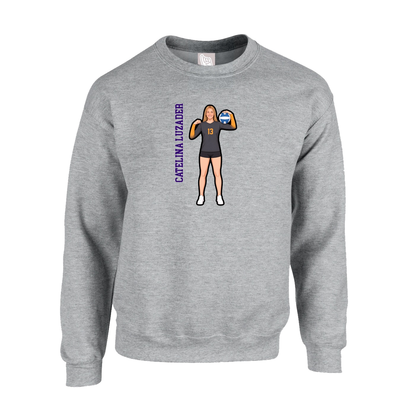 Fleece Crew — Name Vertical in Grey