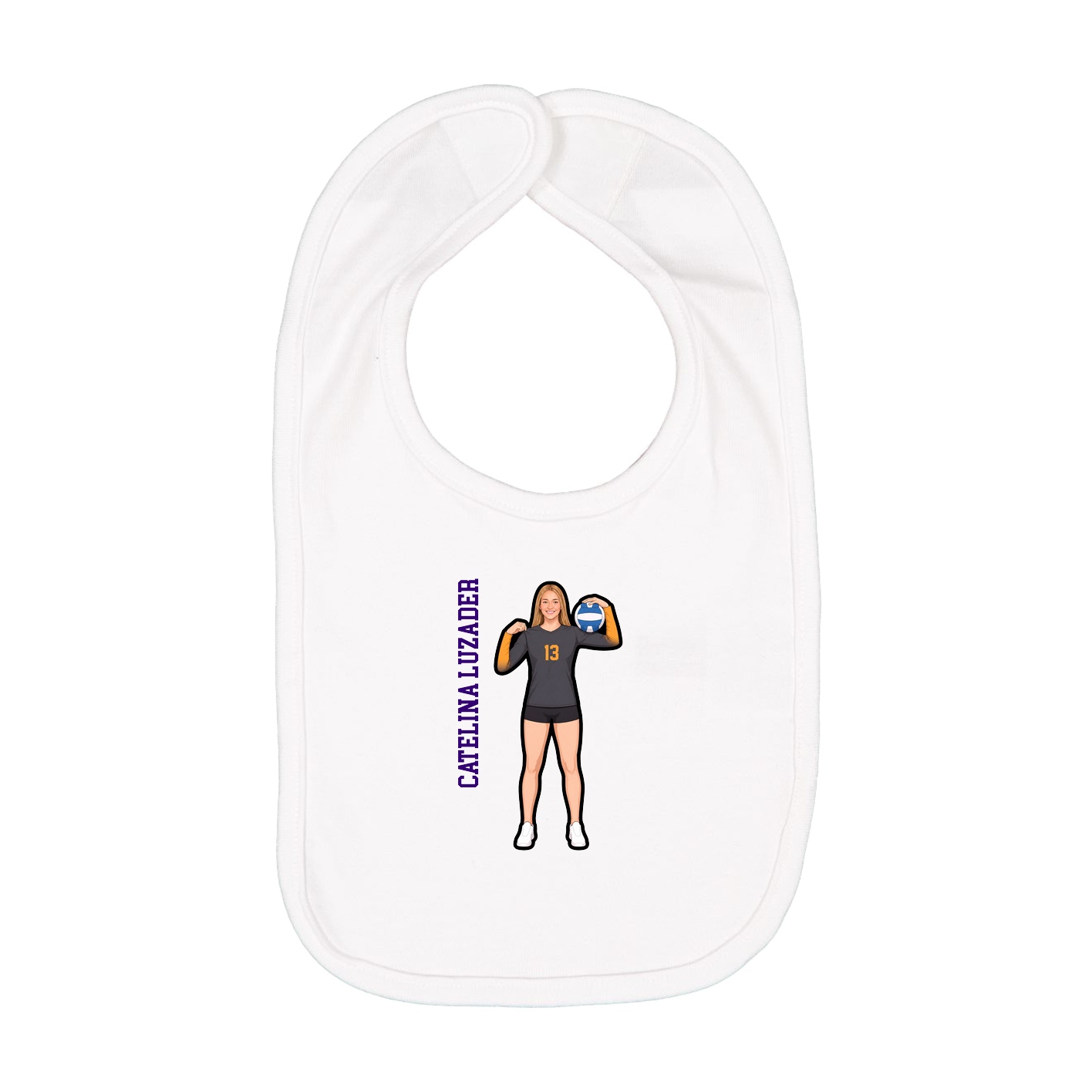 Infant Bib — Name Vertical in White