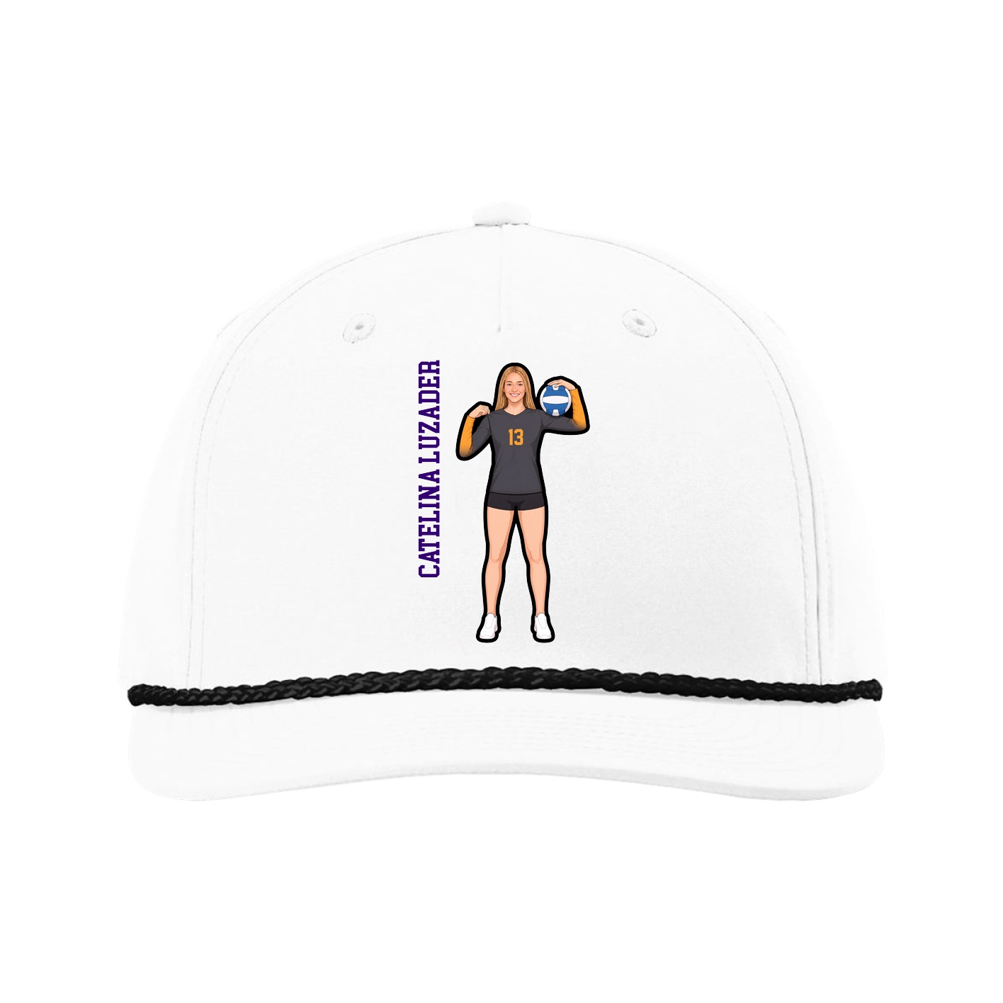 Five-Panel Classic Rope Cap — Name Vertical in White