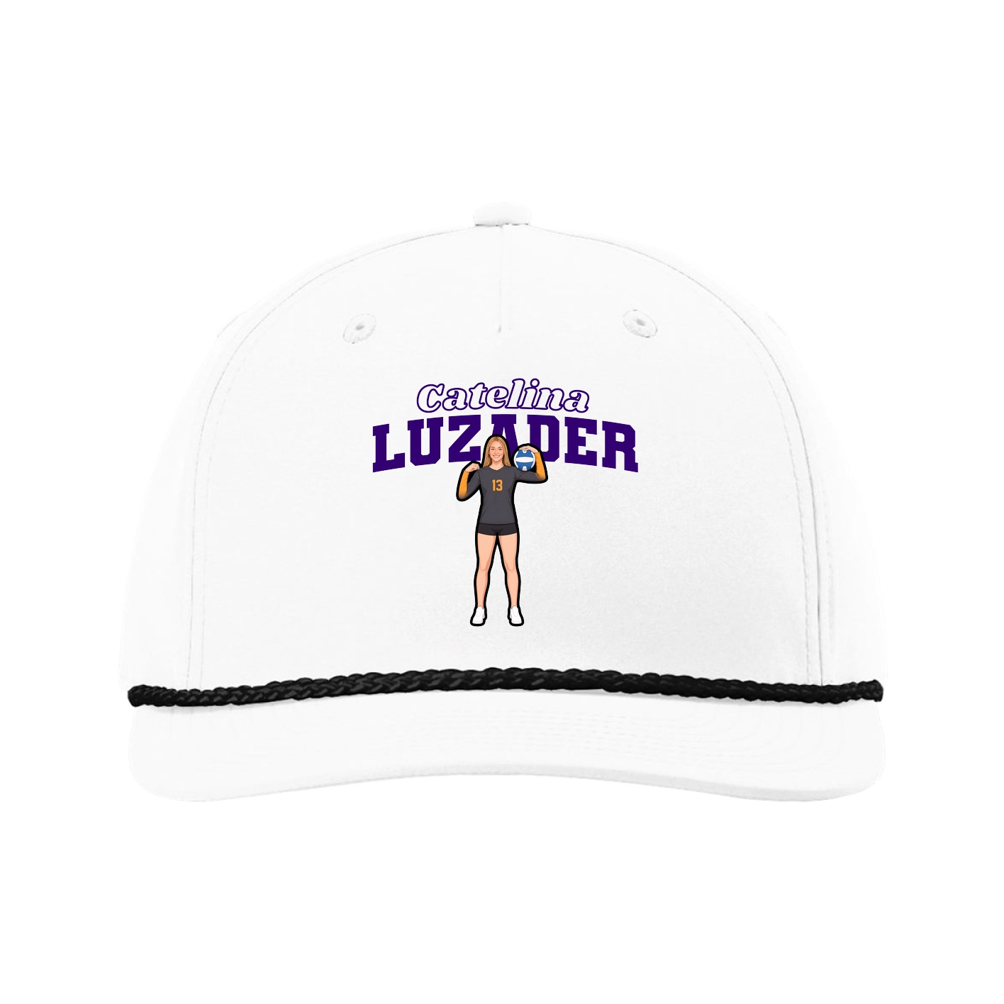 Five-Panel Classic Rope Cap — Name Arch in White