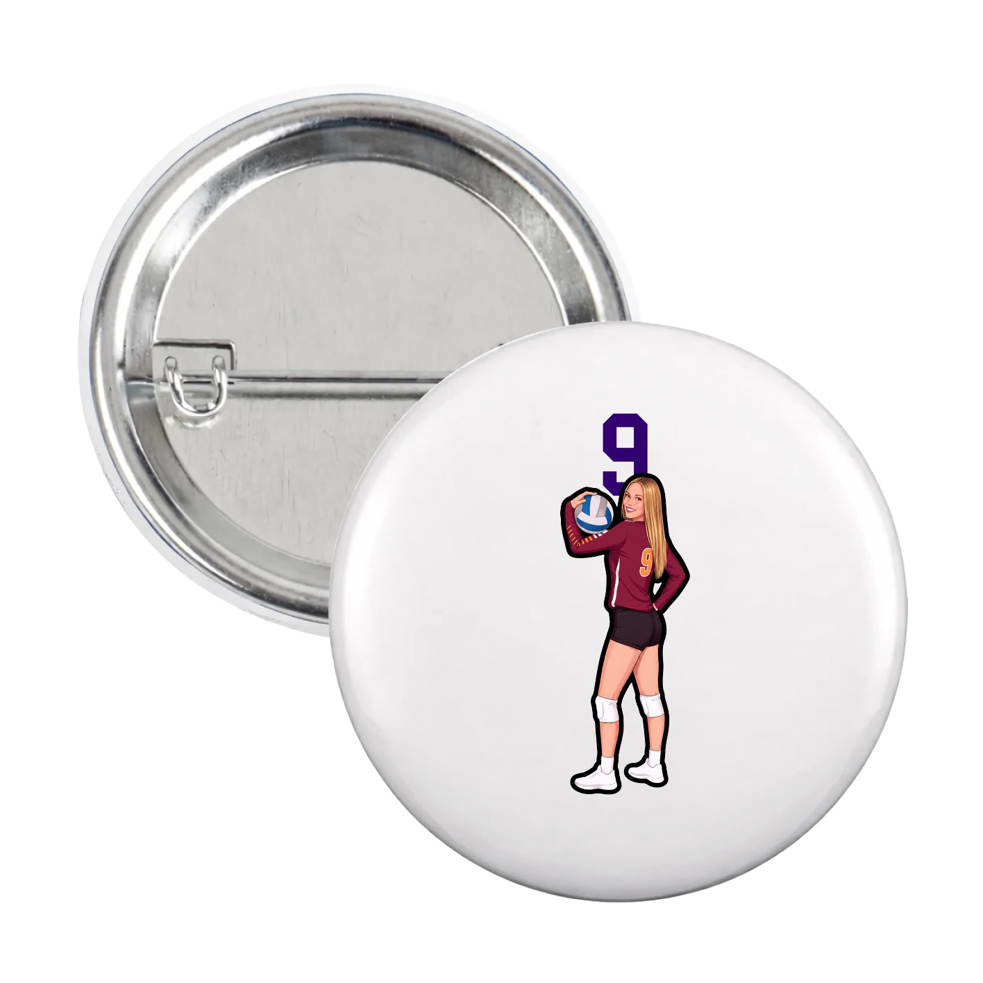 Game Day Button — Number Top in White
