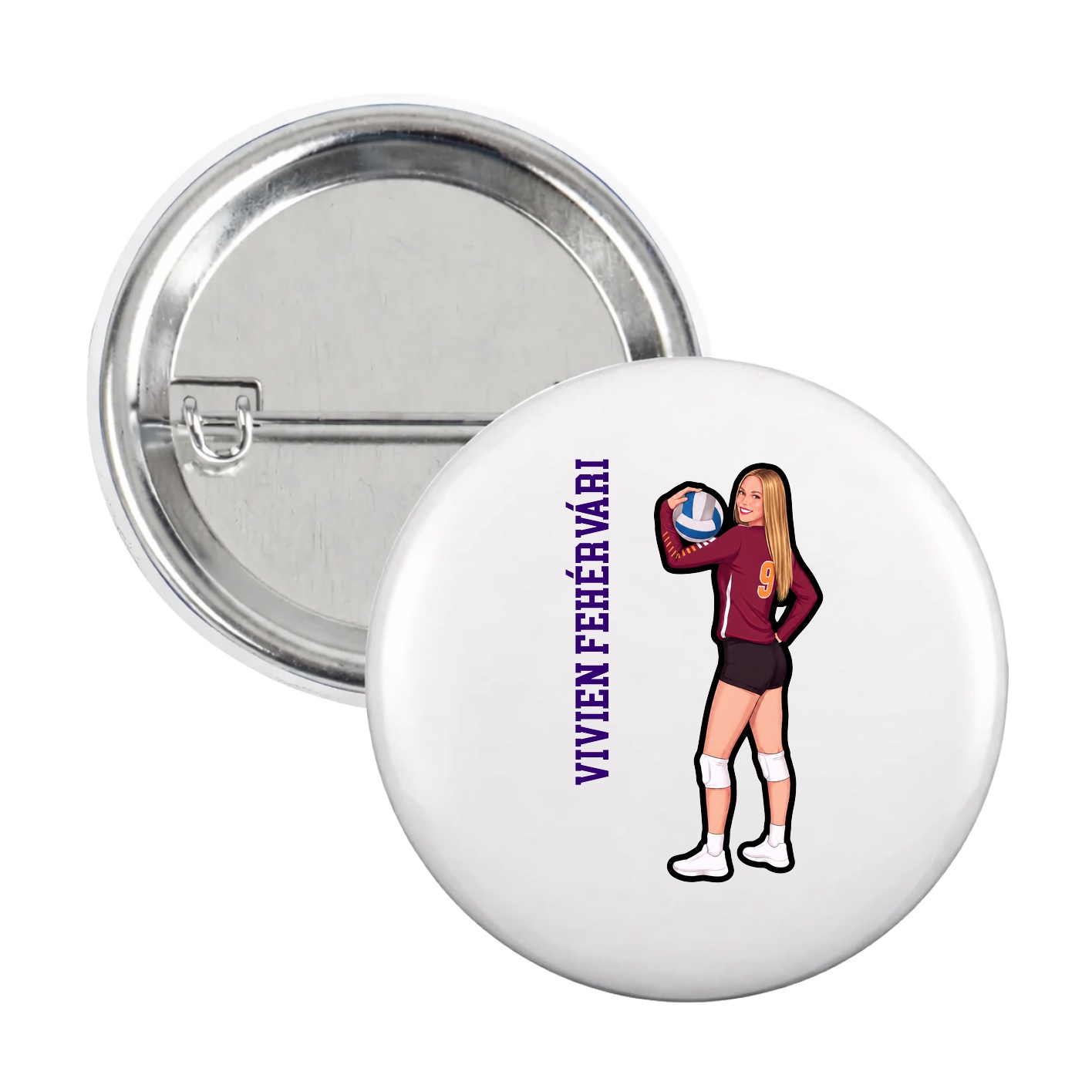 Game Day Button — Name Vertical in White