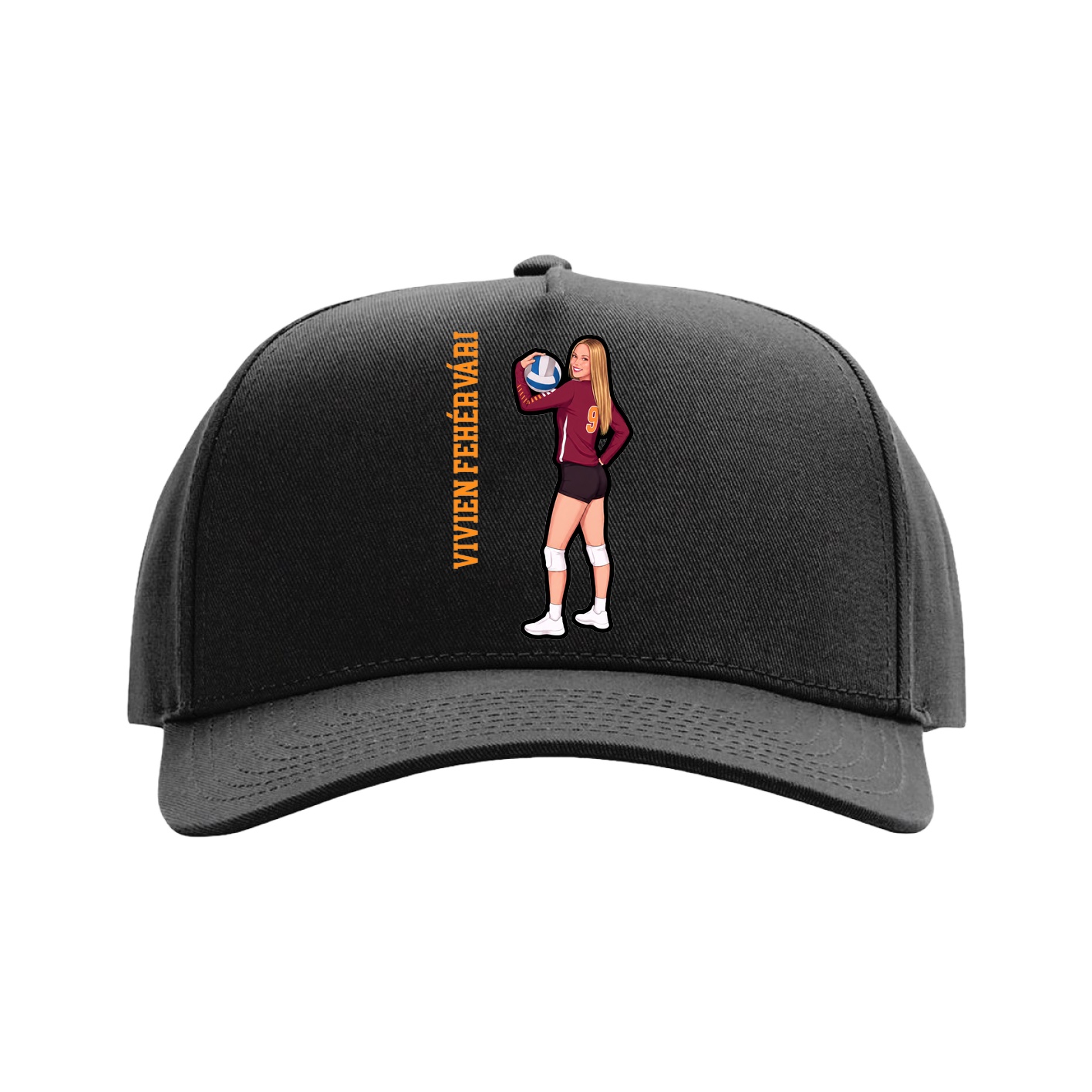 Full Fabric Five-Panel Champ Cap — Name Vertical in Black