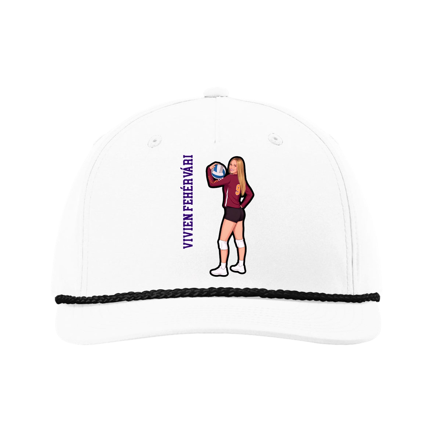 Five-Panel Classic Rope Cap — Name Vertical in White