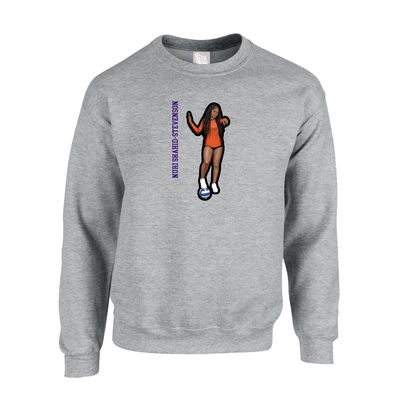 Fleece Crew — Name Vertical in Grey
