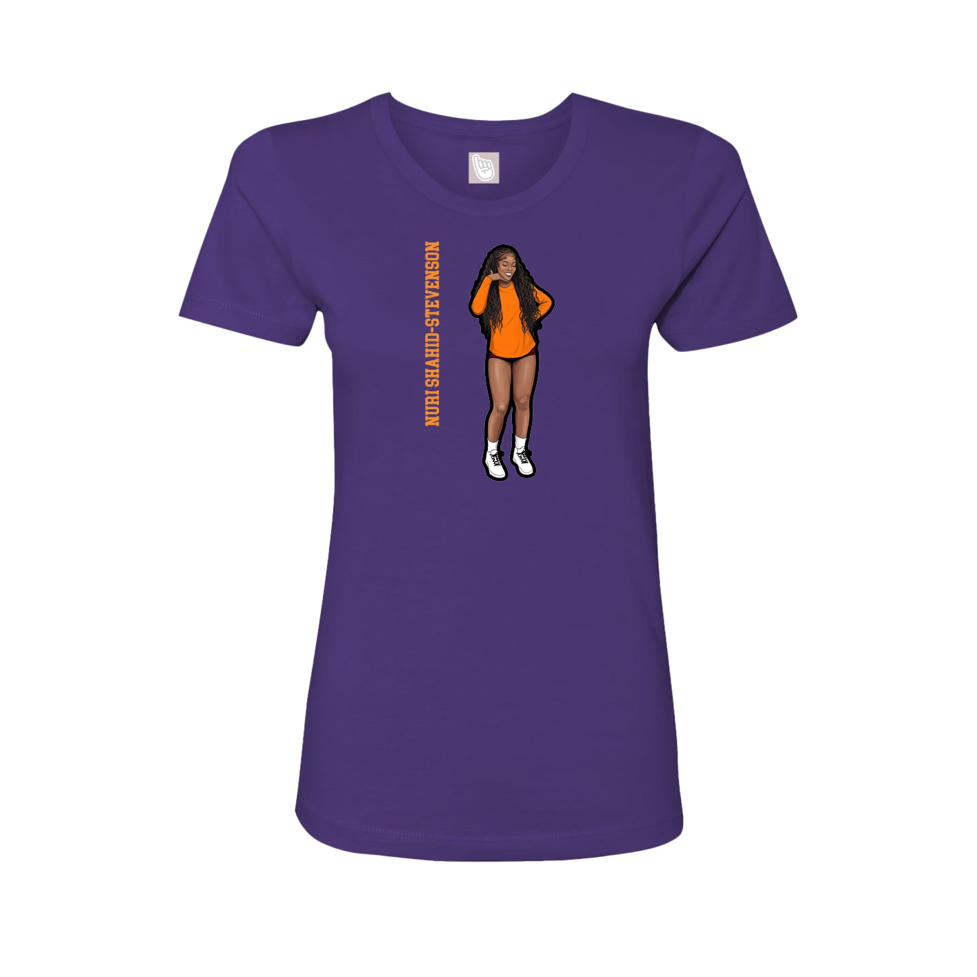 Fitted Women's Tee — Name Vertical in Purple