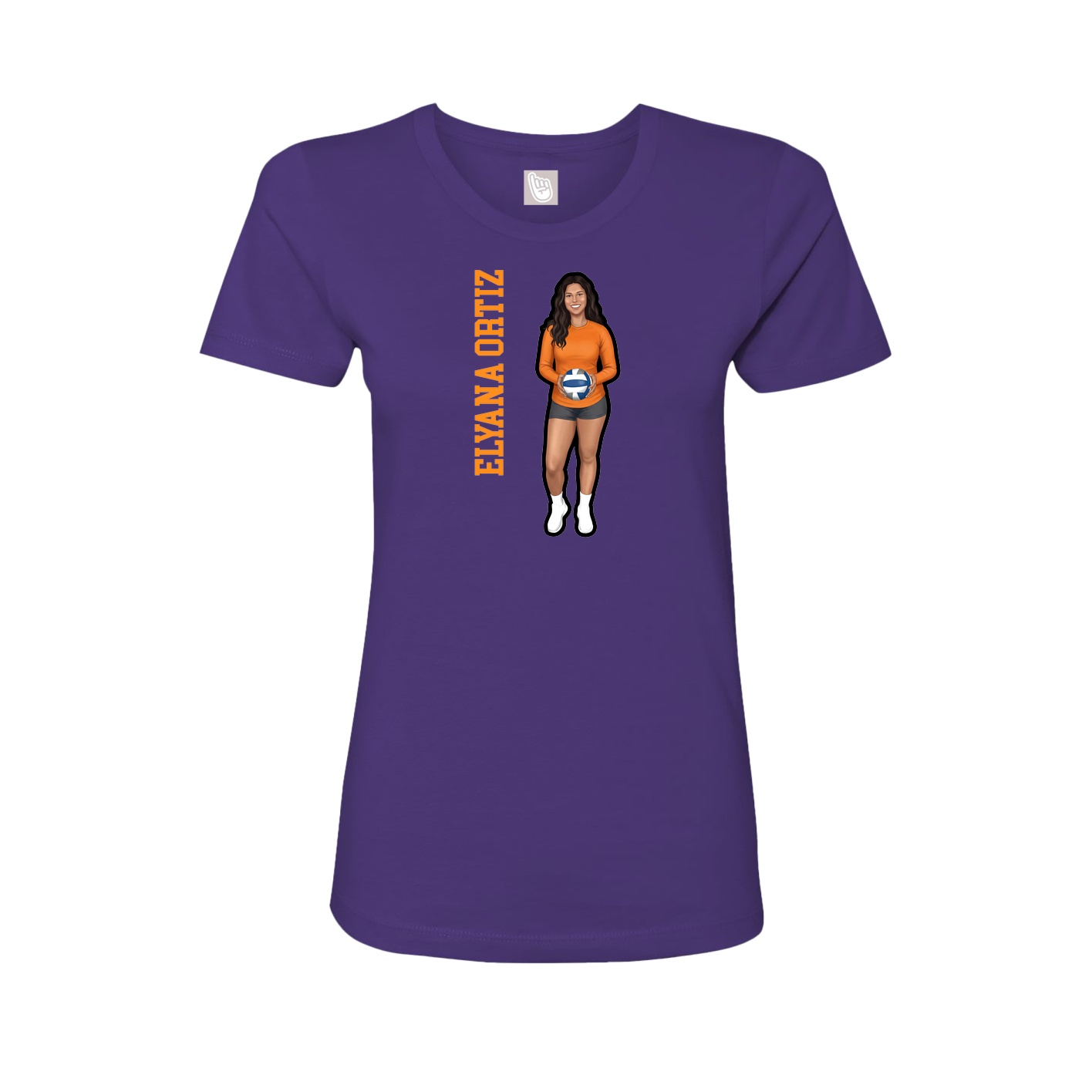 Fitted Women's Tee — Name Vertical in Purple