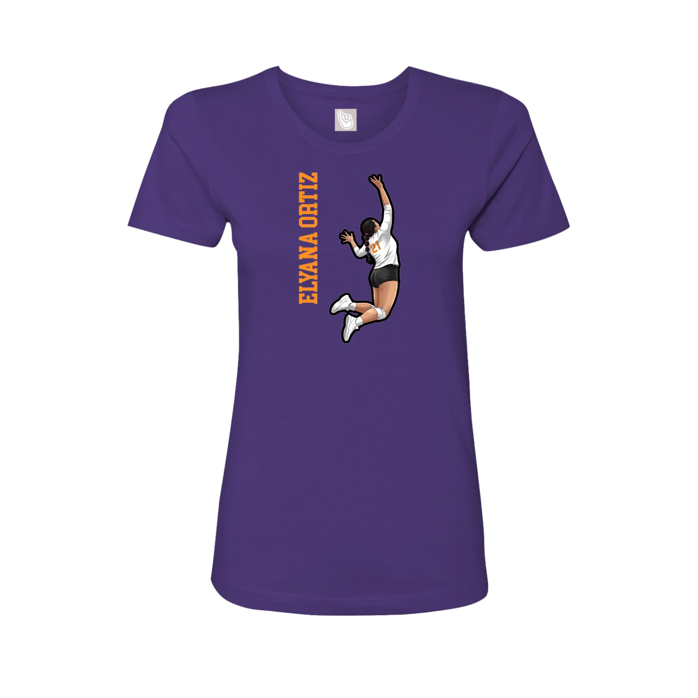 Fitted Women's Tee — Name Vertical in Purple