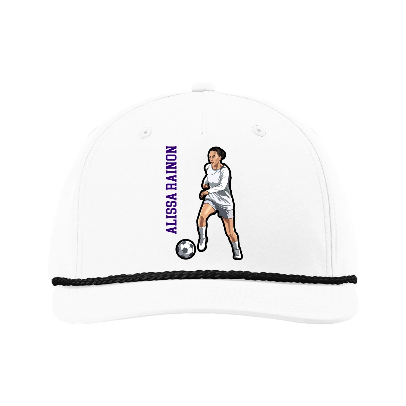 Five-Panel Classic Rope Cap — Name Vertical in White