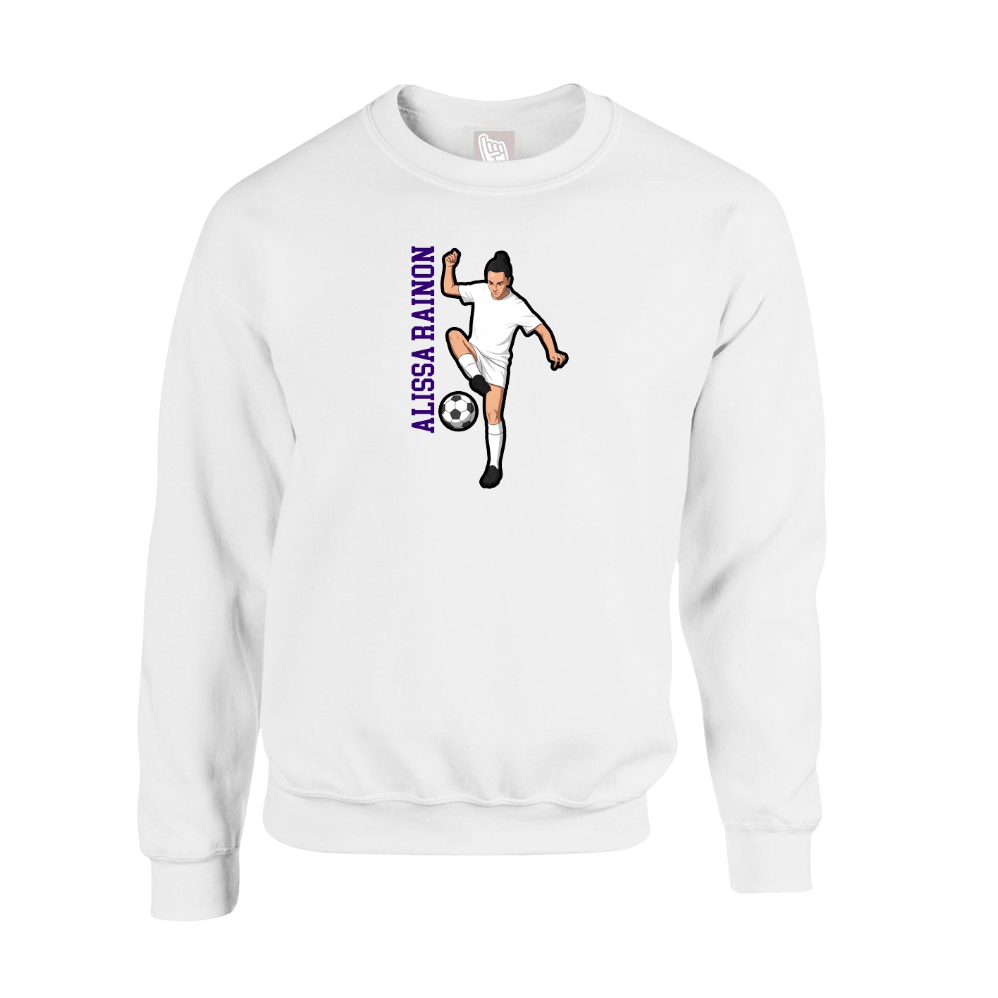 Fleece Crew — Name Vertical in White