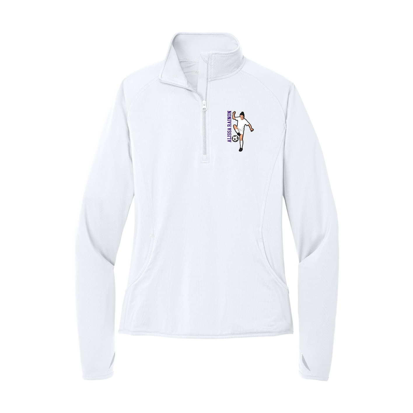Women's Q-Zip Pullover — Name Vertical in White