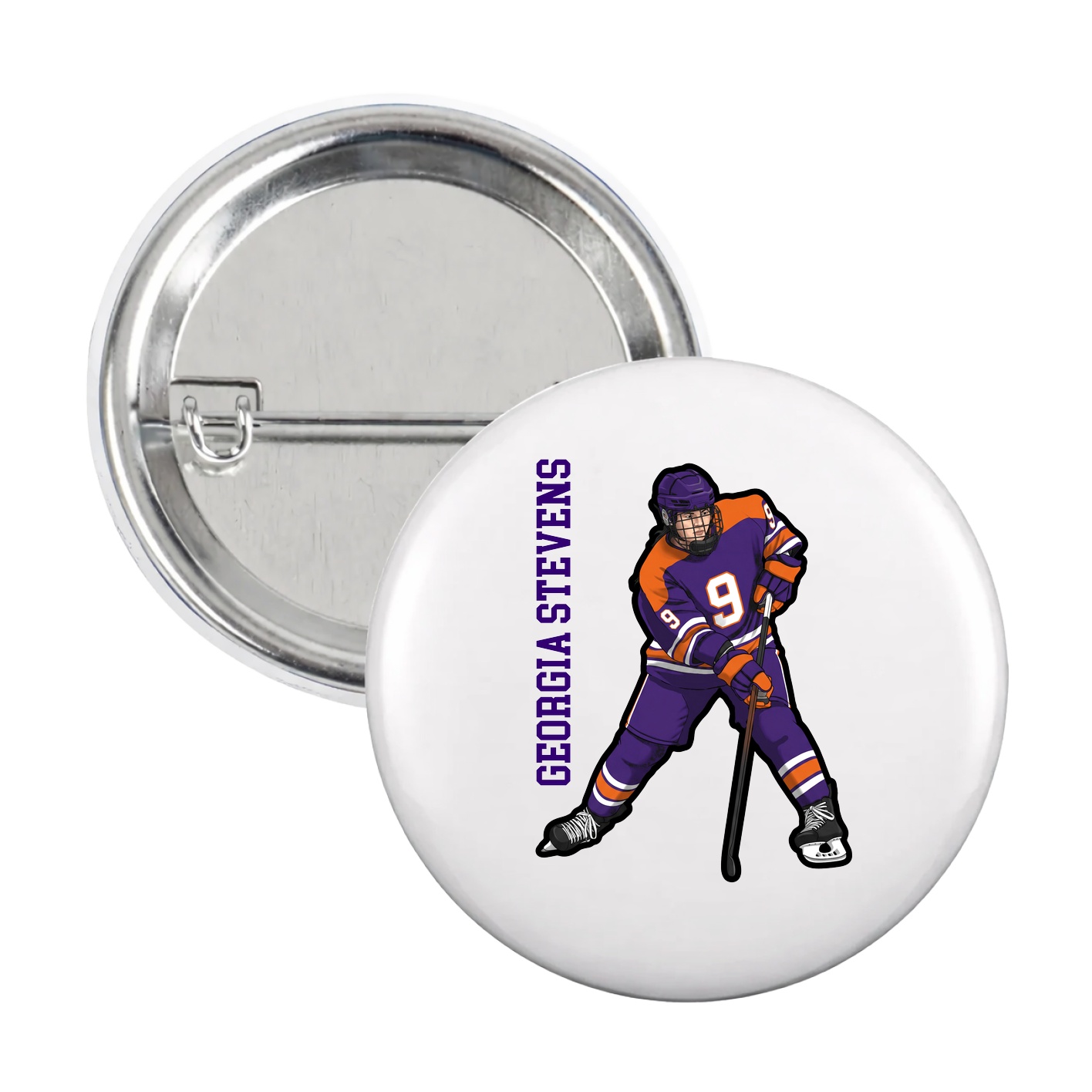 Game Day Button — Name Vertical in White