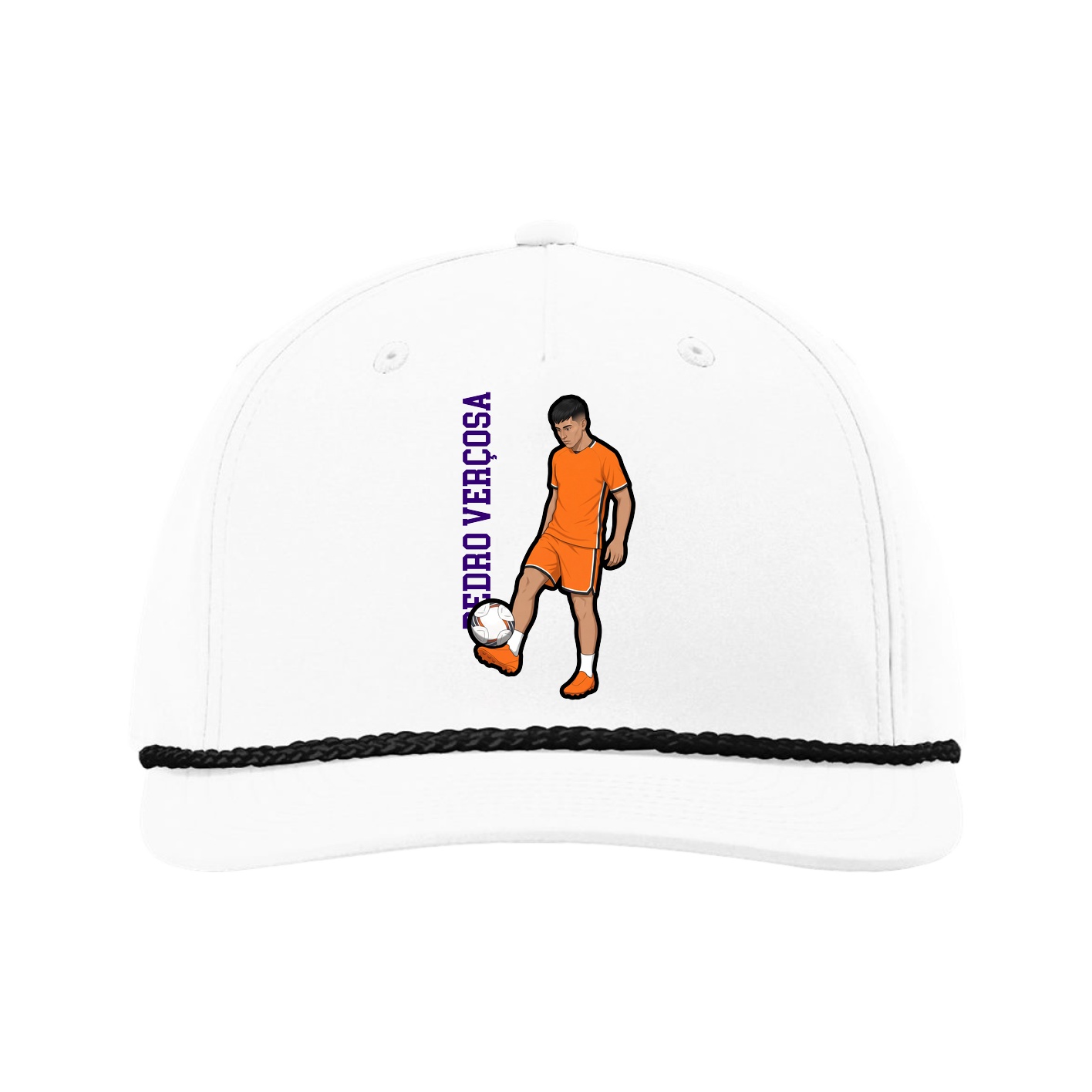 Five-Panel Classic Rope Cap — Name Vertical in White