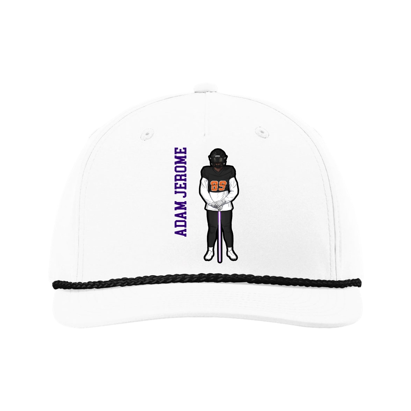 Five-Panel Classic Rope Cap — Name Vertical in White