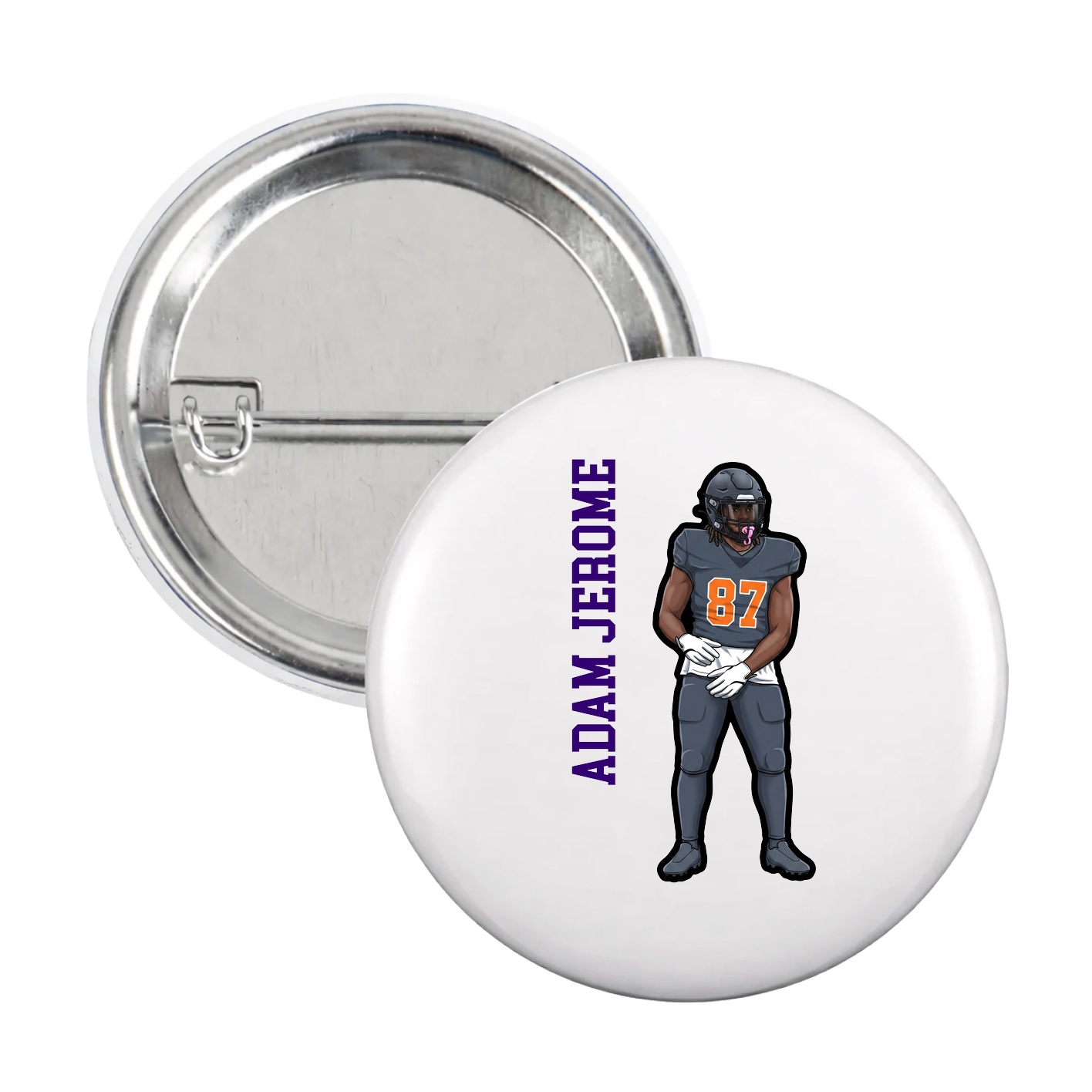 Game Day Button — Name Vertical in White
