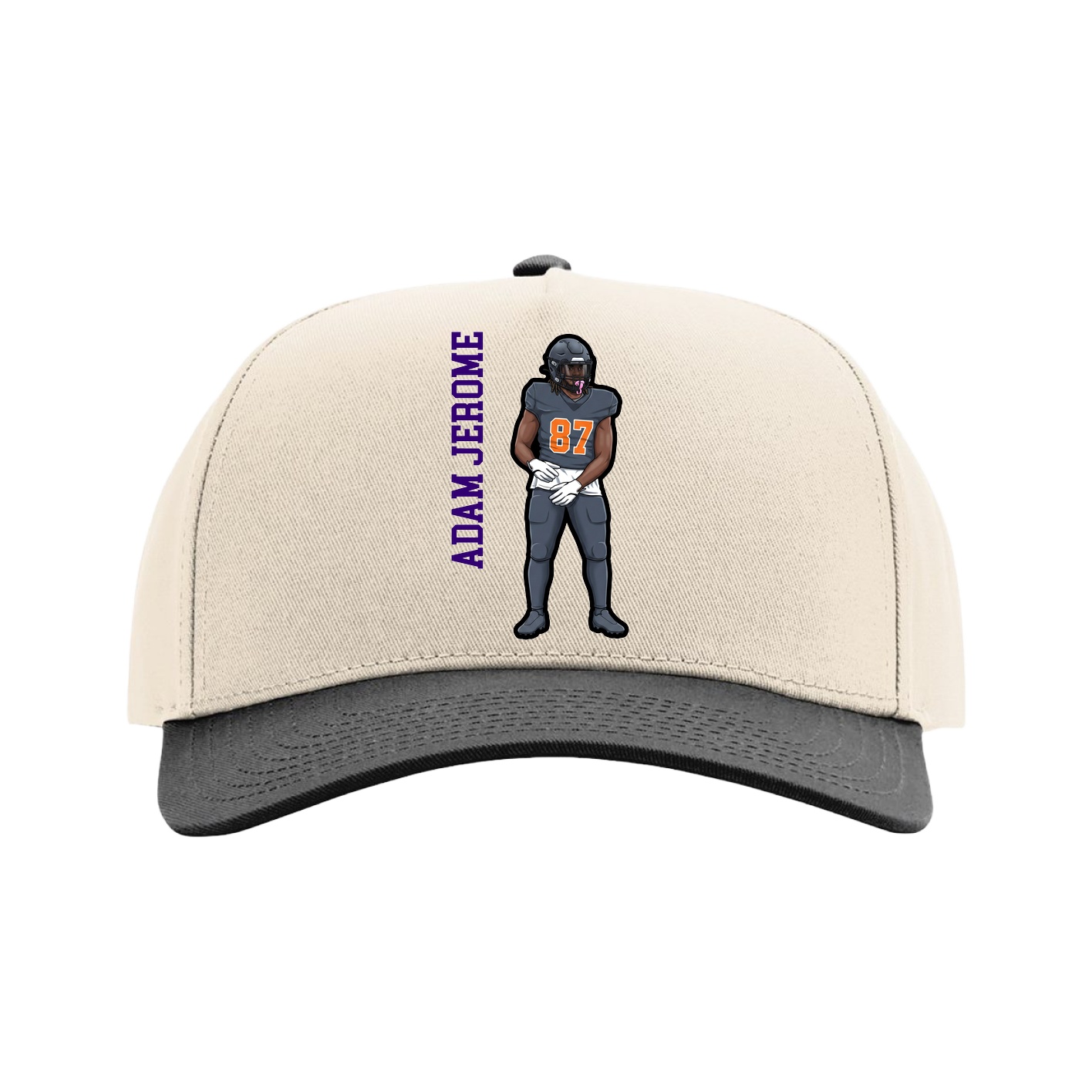 Full Fabric Five-Panel Champ Cap — Name Vertical in Cream/Black