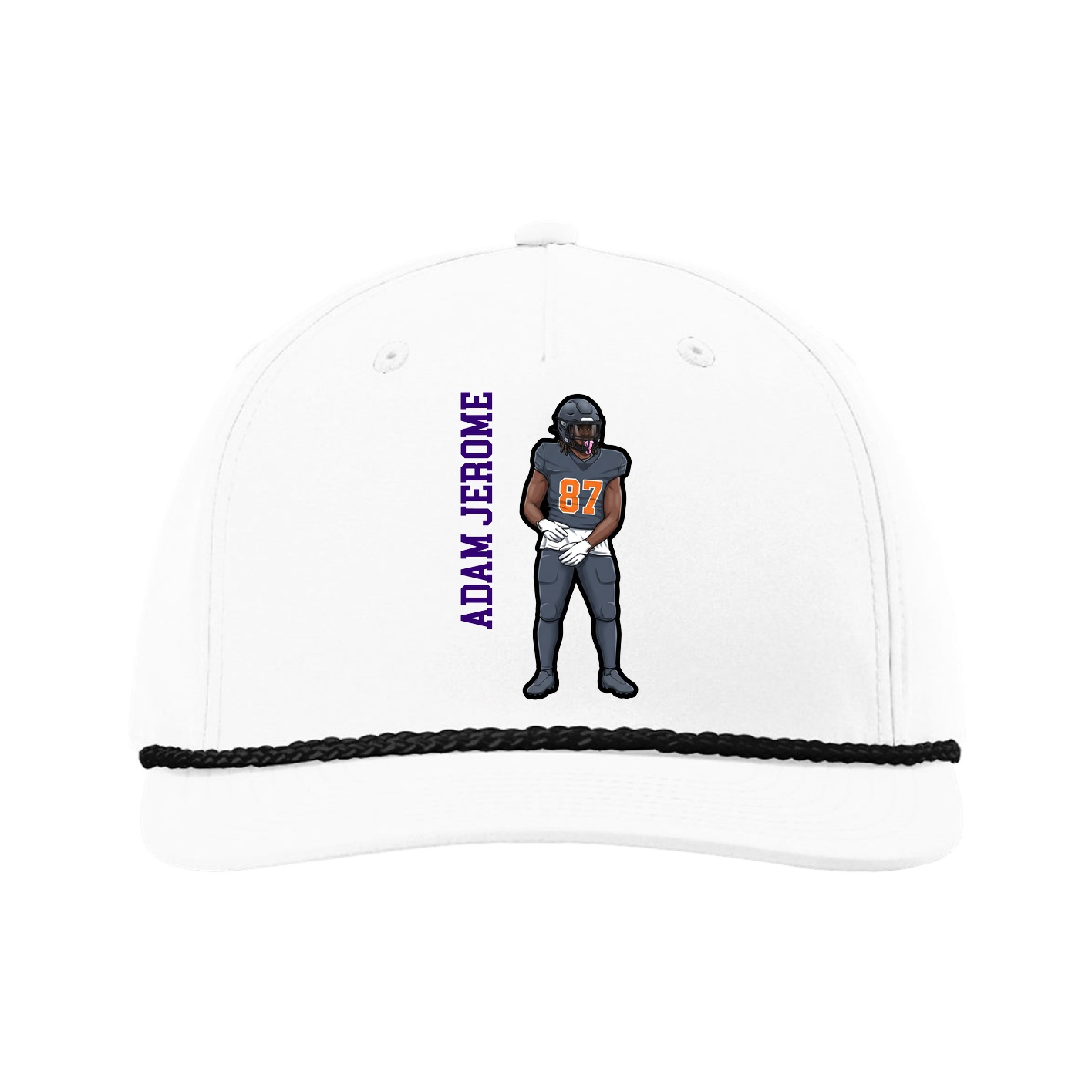 Five-Panel Classic Rope Cap — Name Vertical in White