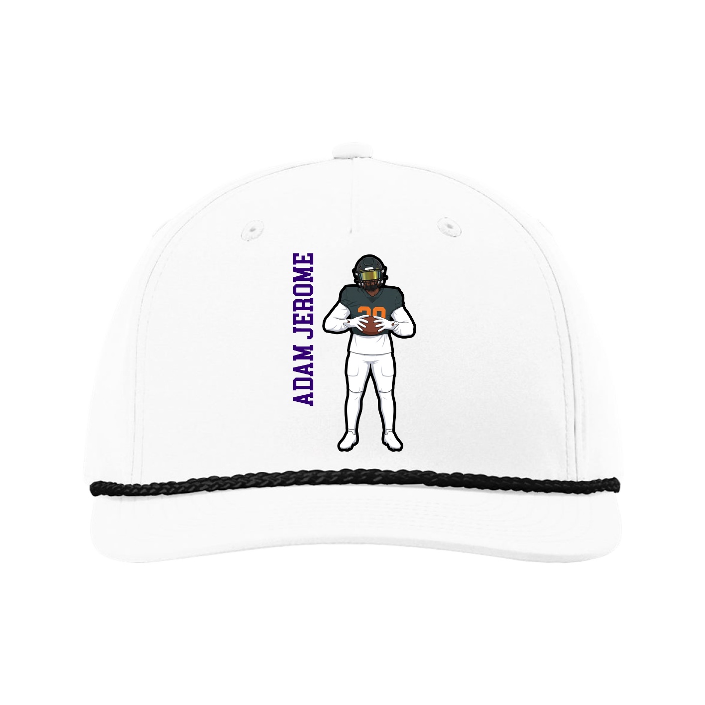 Five-Panel Classic Rope Cap — Name Vertical in White