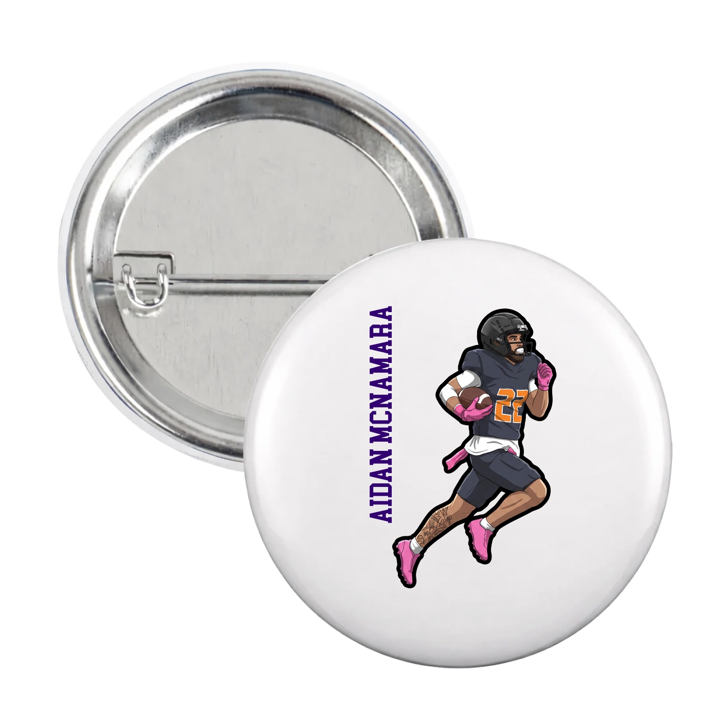 Game Day Button — Name Vertical in White
