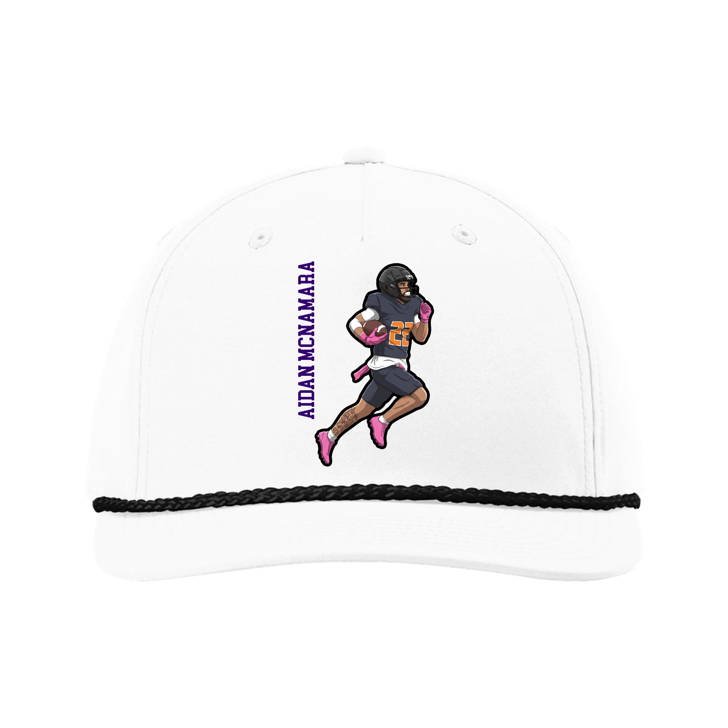 Five-Panel Classic Rope Cap — Name Vertical in White