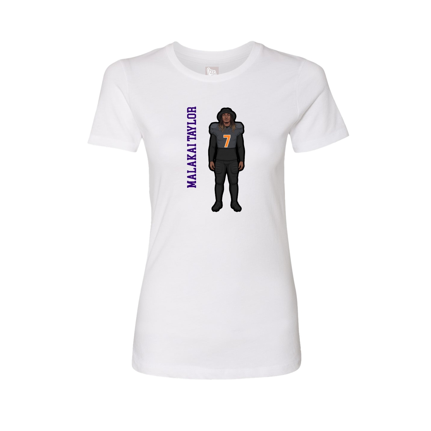 Womens Tee — Name Vertical in White