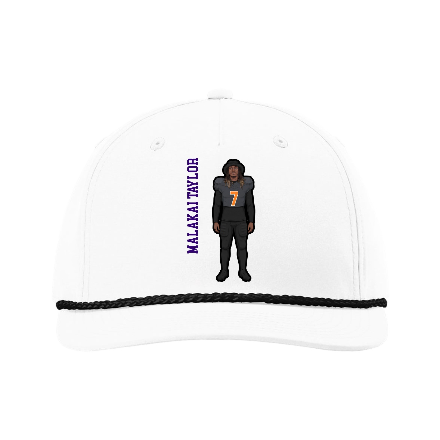 Five-Panel Classic Rope Cap — Name Vertical in White