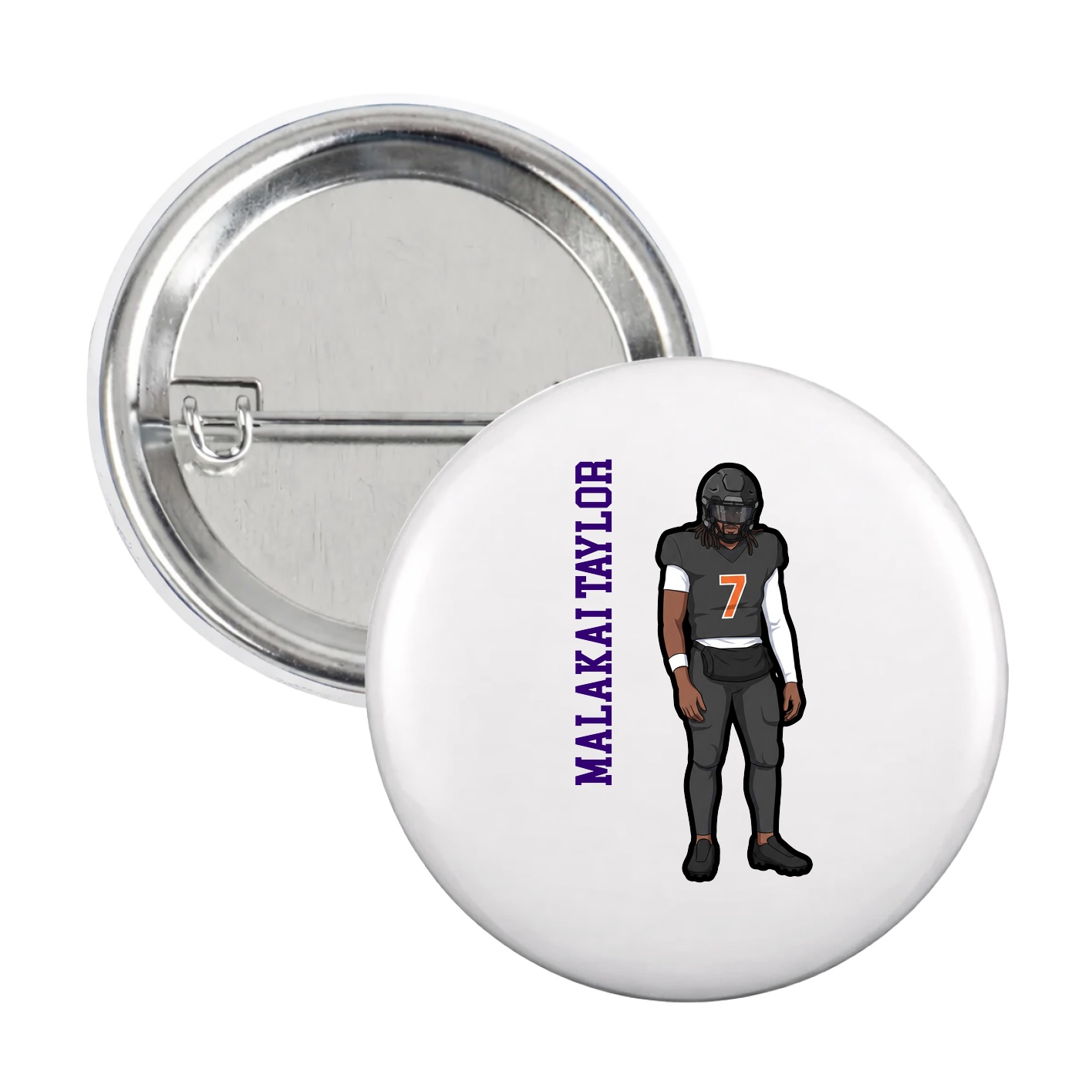 Game Day Button — Name Vertical in White