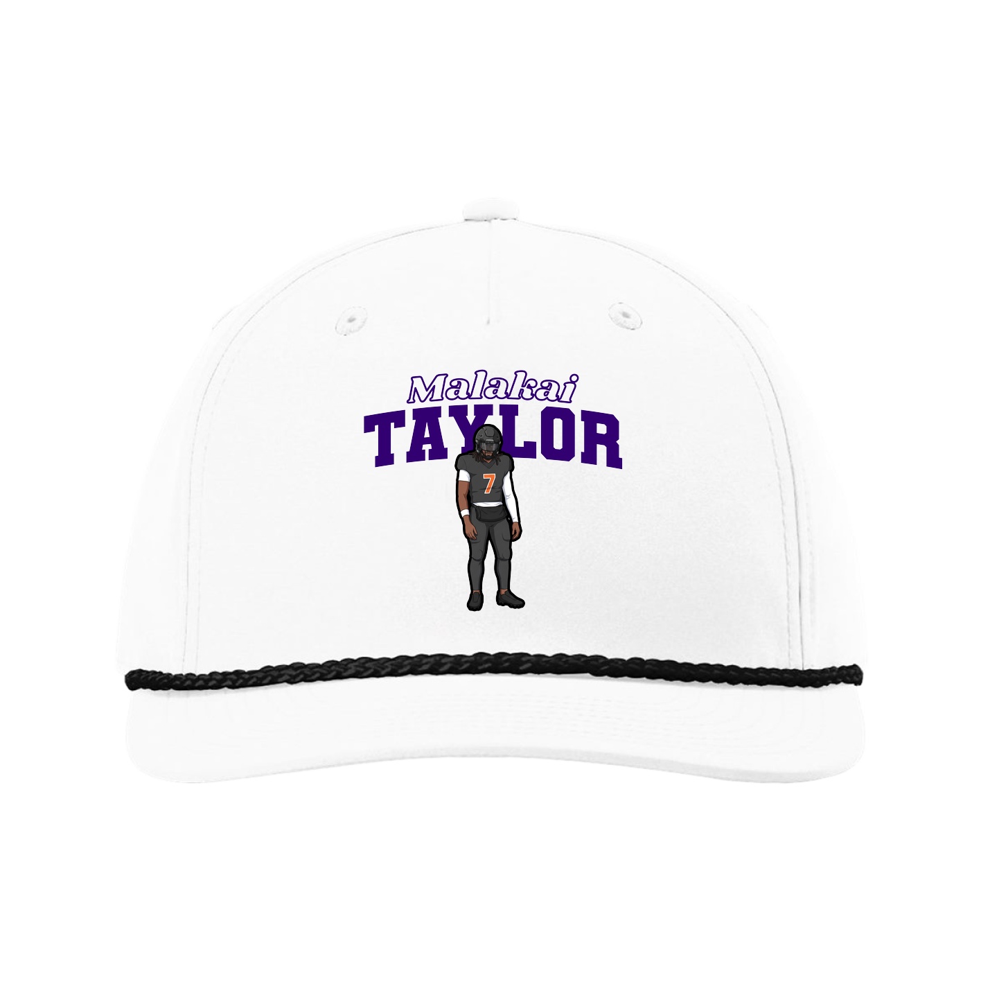 Five-Panel Classic Rope Cap — Name Arch in White