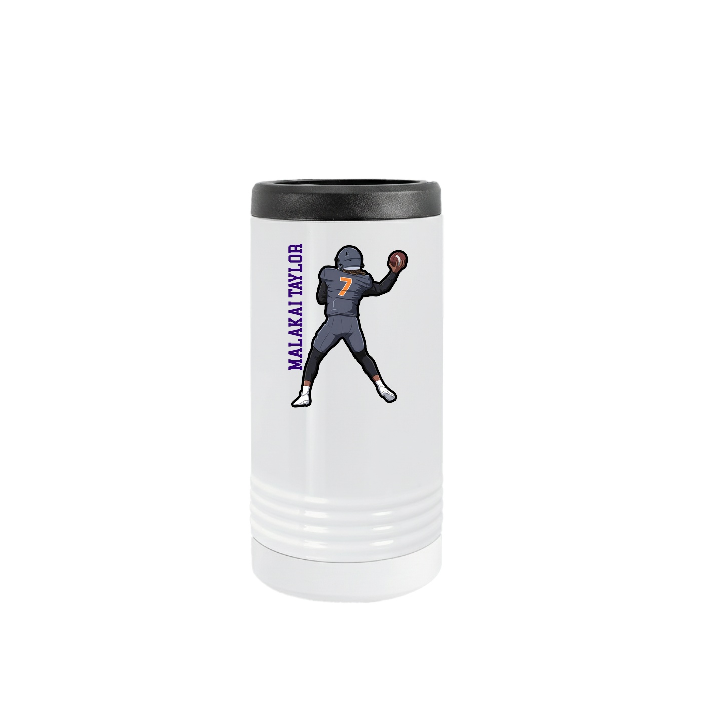 Slim Beverage Holder — Name Vertical in White