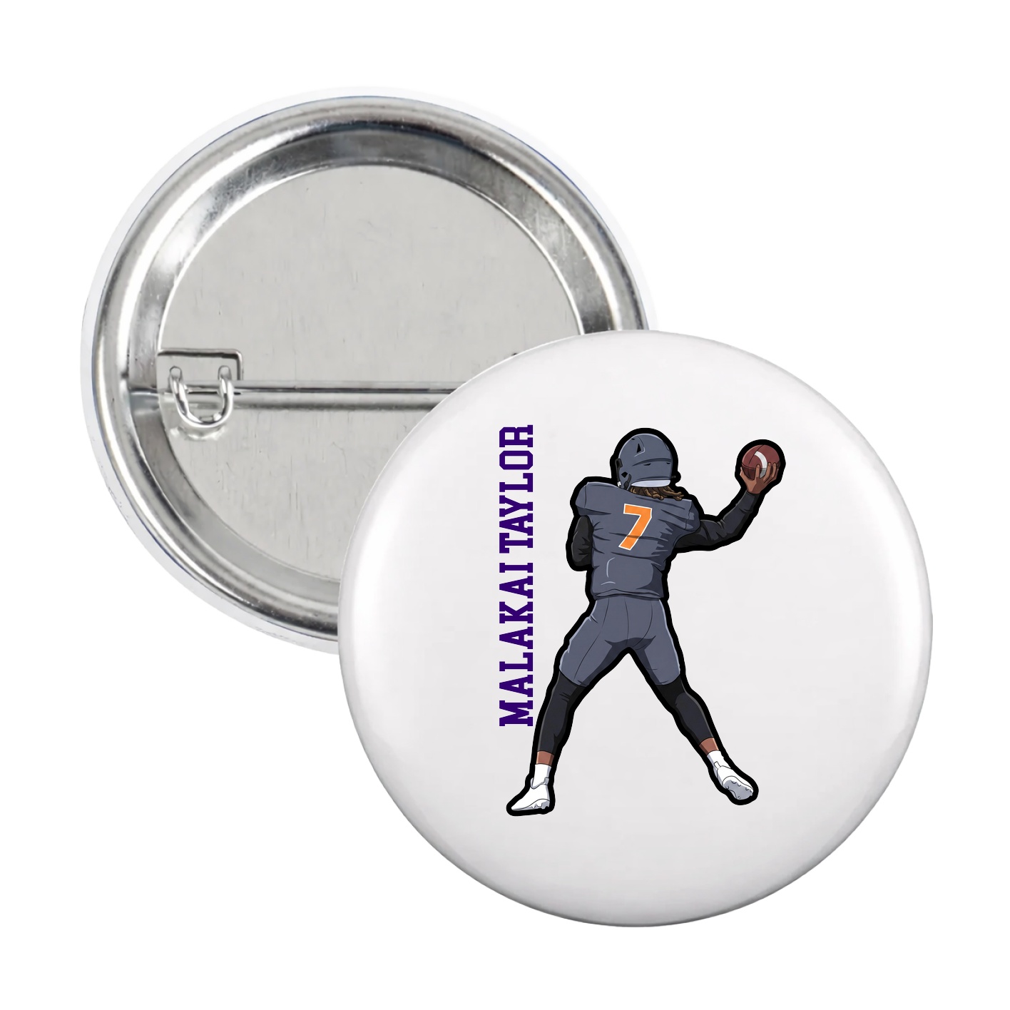 Game Day Button — Name Vertical in White