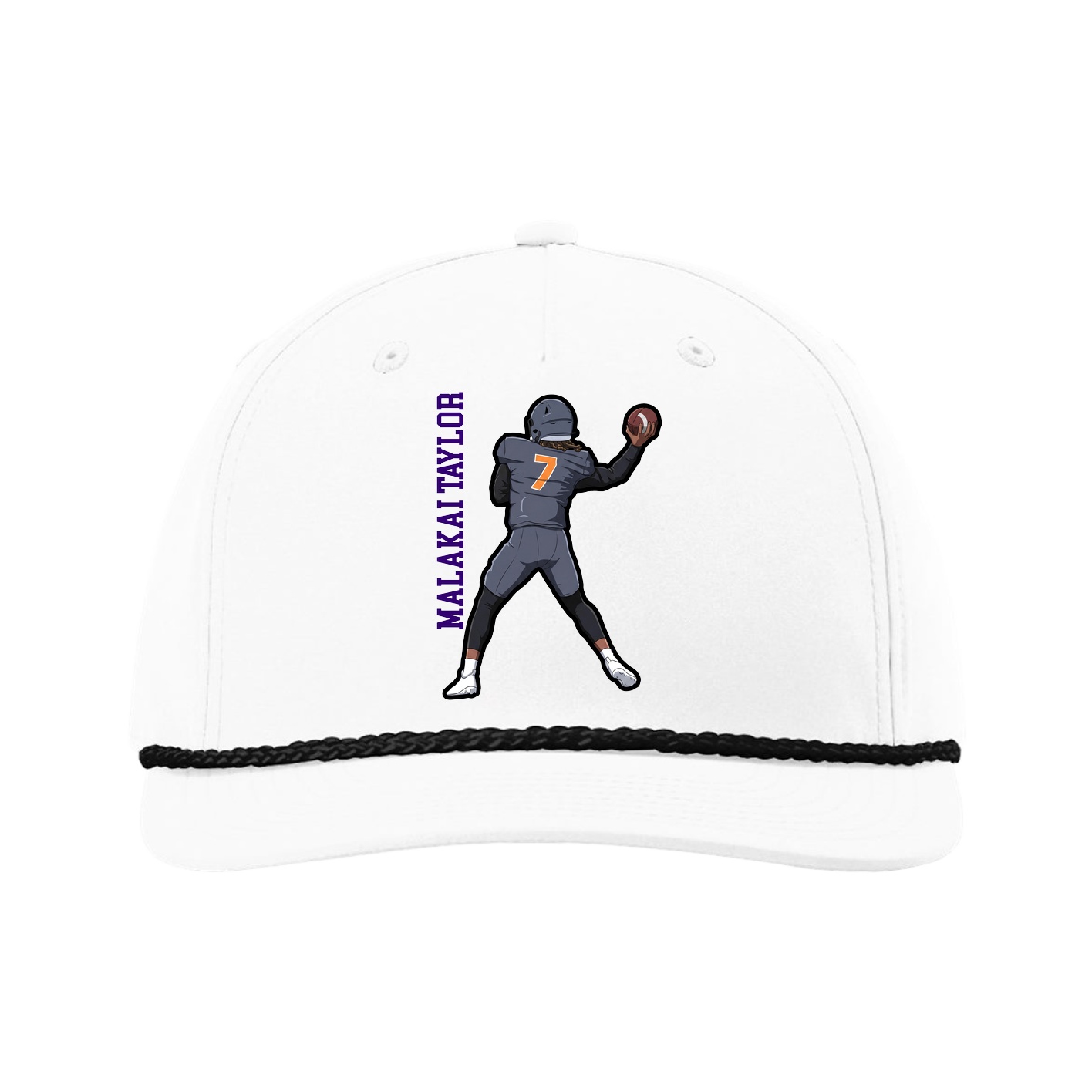 Five-Panel Classic Rope Cap — Name Vertical in White
