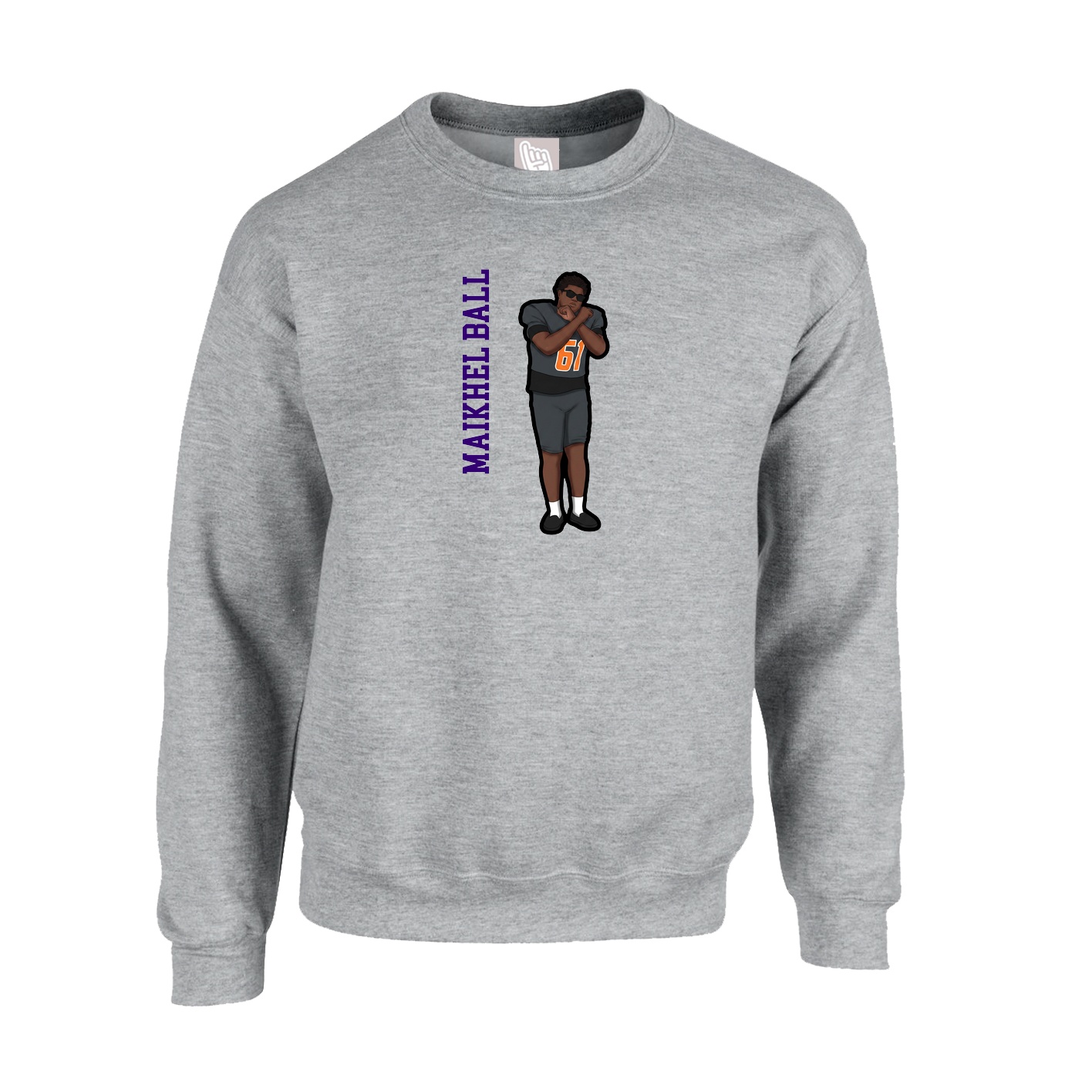 Fleece Crew — Name Vertical in Grey