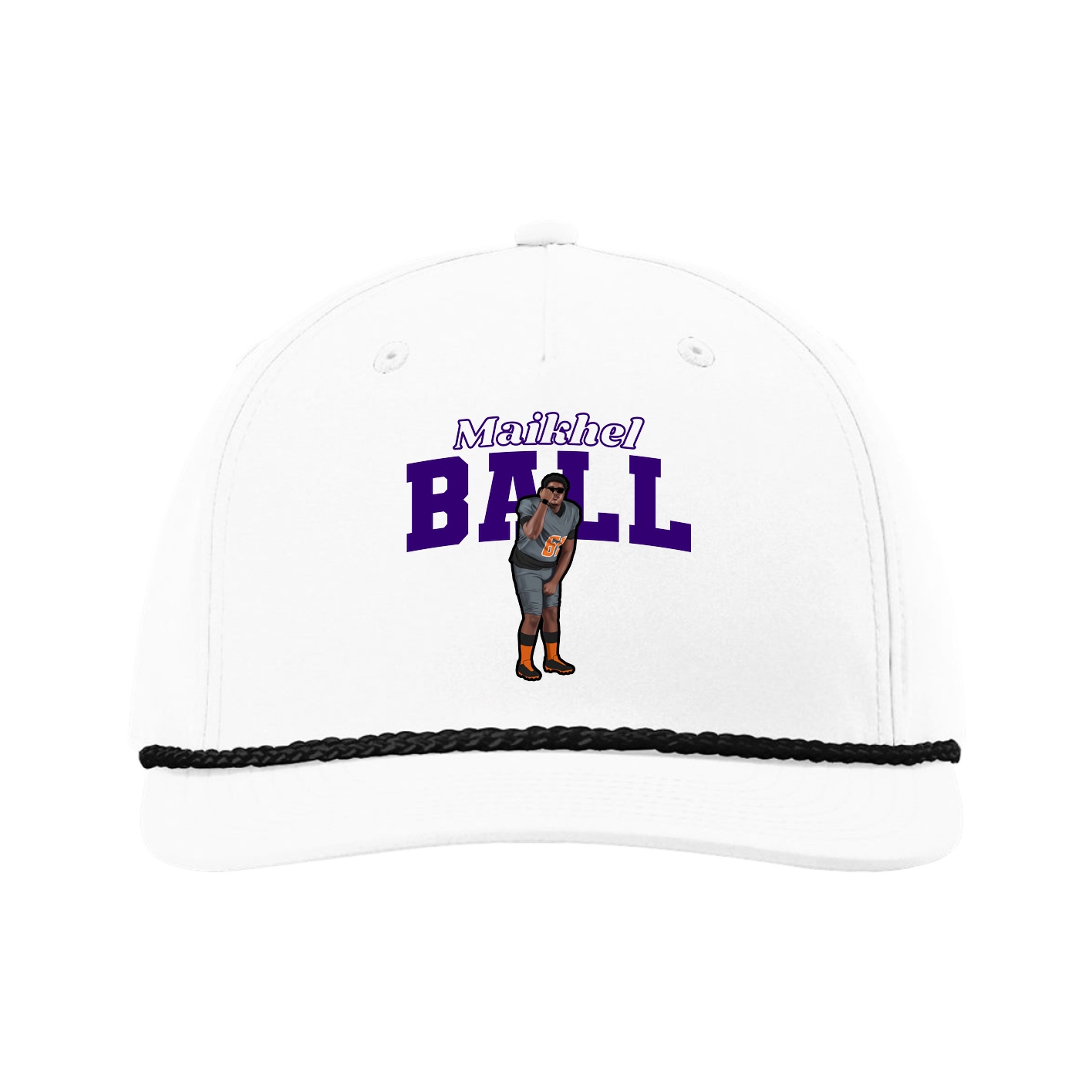 Five-Panel Classic Rope Cap — Name Arch in White
