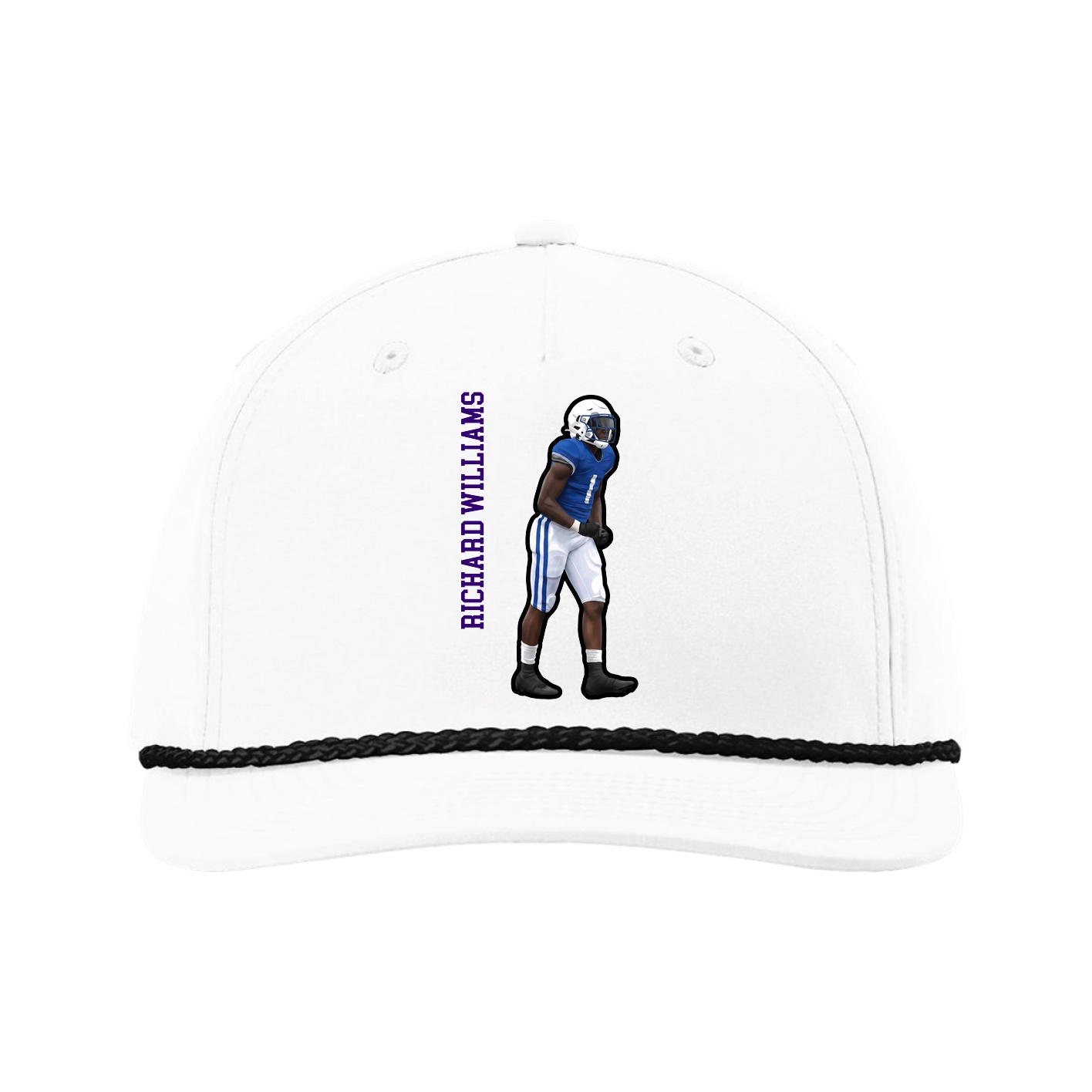 Five-Panel Classic Rope Cap — Name Vertical in White