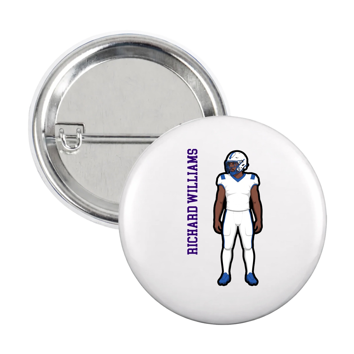 Game Day Button — Name Vertical in White