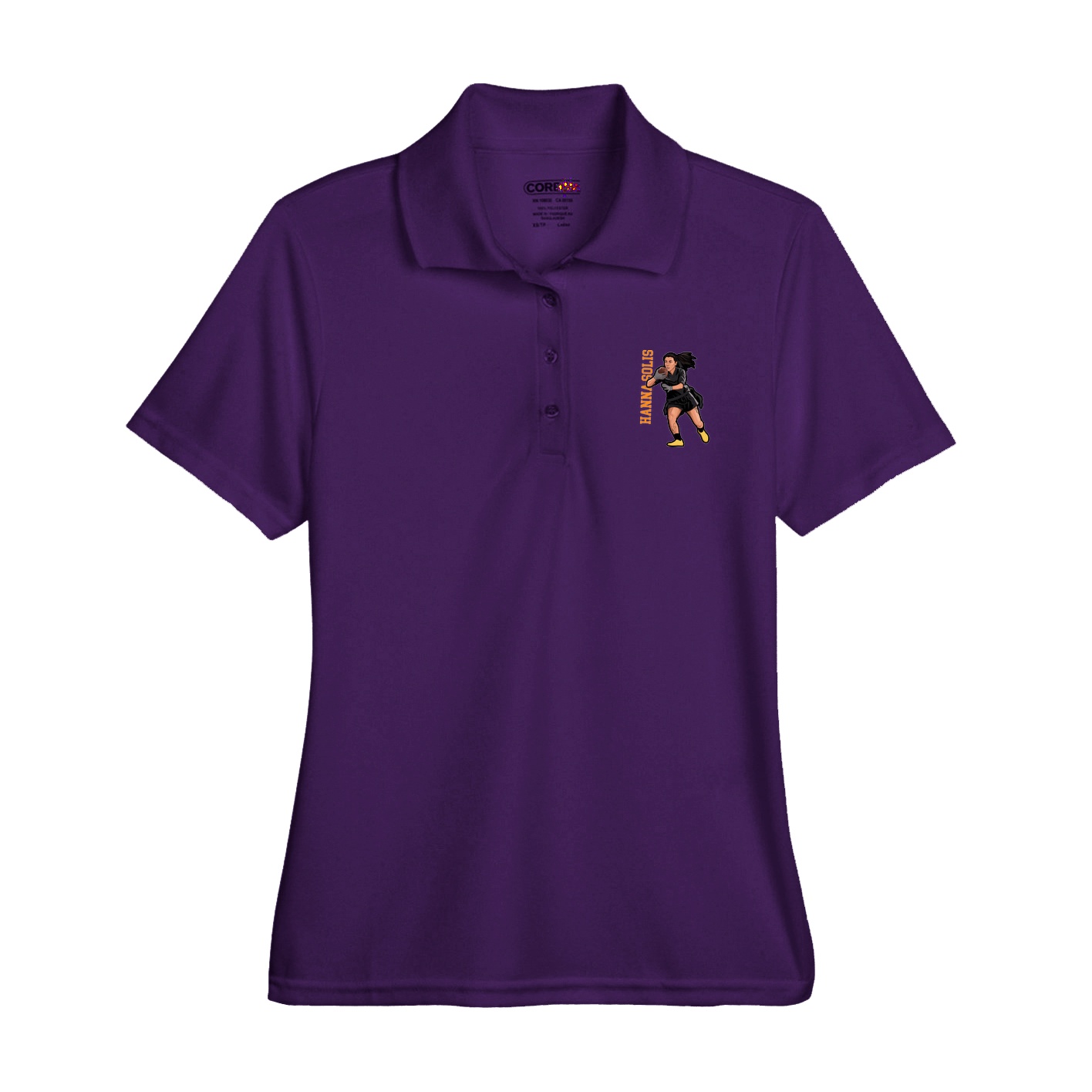Womens Performance Polo — Name Vertical in Purple