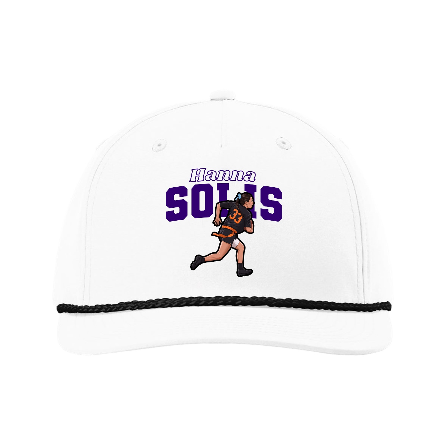 Five-Panel Classic Rope Cap — Name Arch in White