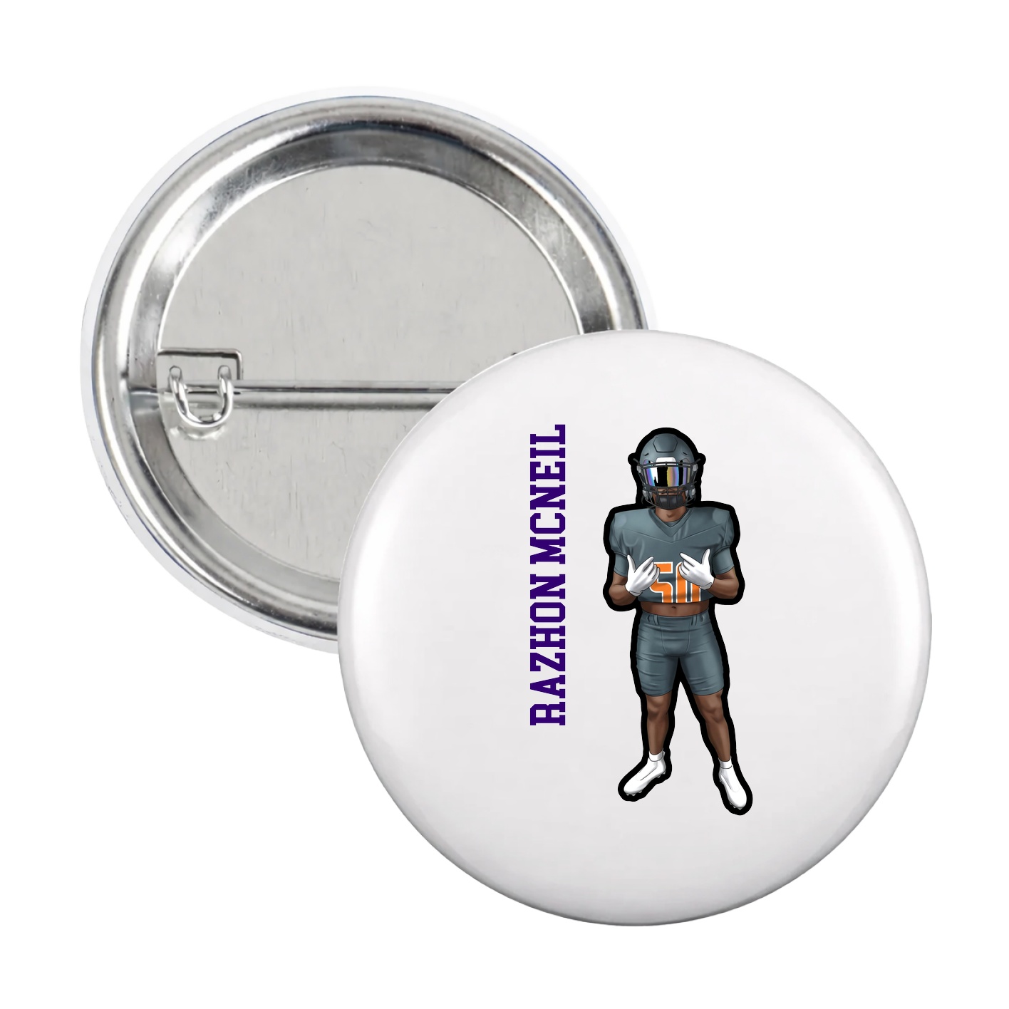 Game Day Button — Name Vertical in White