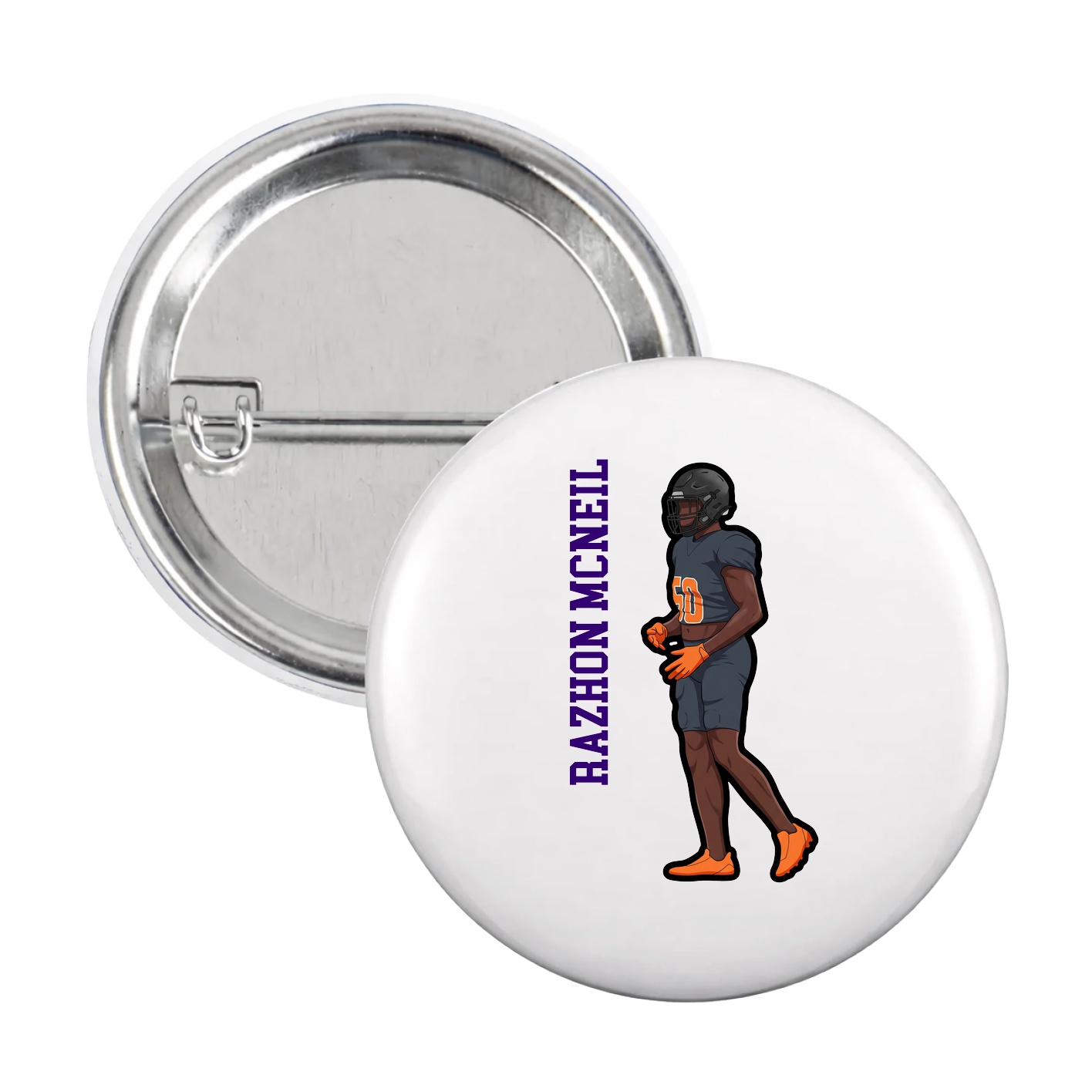 Game Day Button — Name Vertical in White