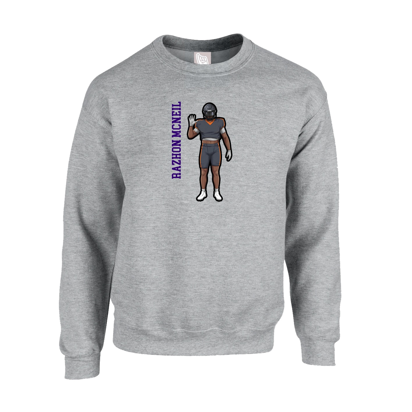 Fleece Crew — Name Vertical in Grey