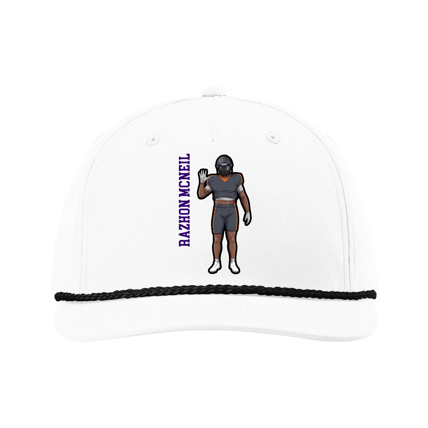Five-Panel Classic Rope Cap — Name Vertical in White
