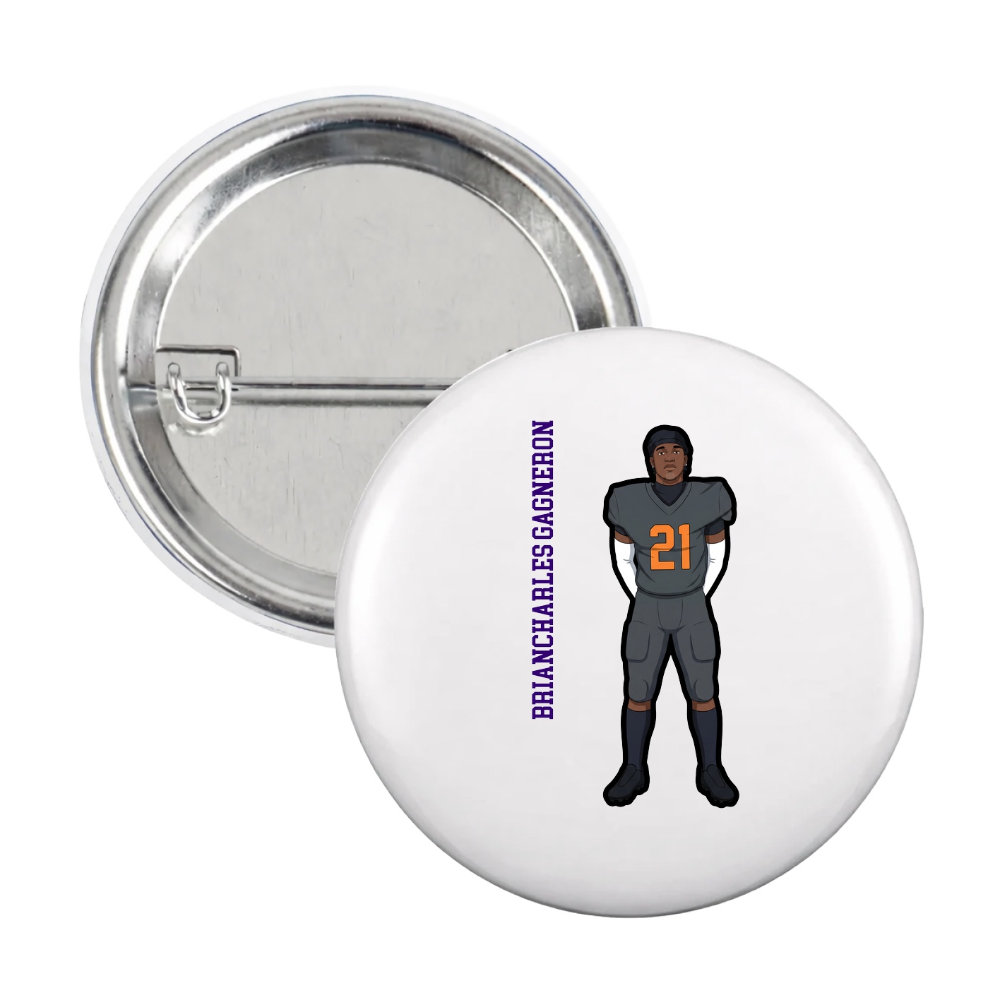 Game Day Button — Name Vertical in White