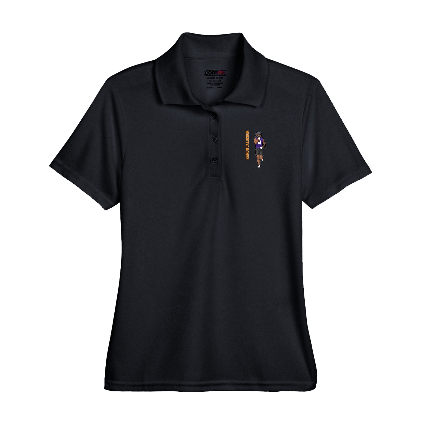 Performance Polo — Name Vertical in Black