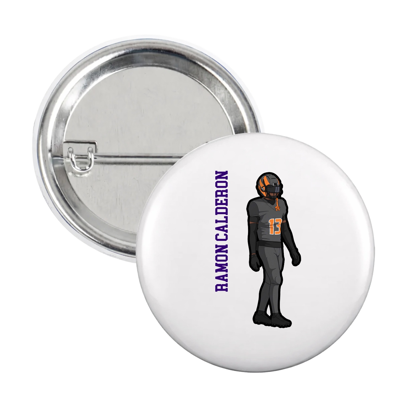 Game Day Button — Name Vertical in White